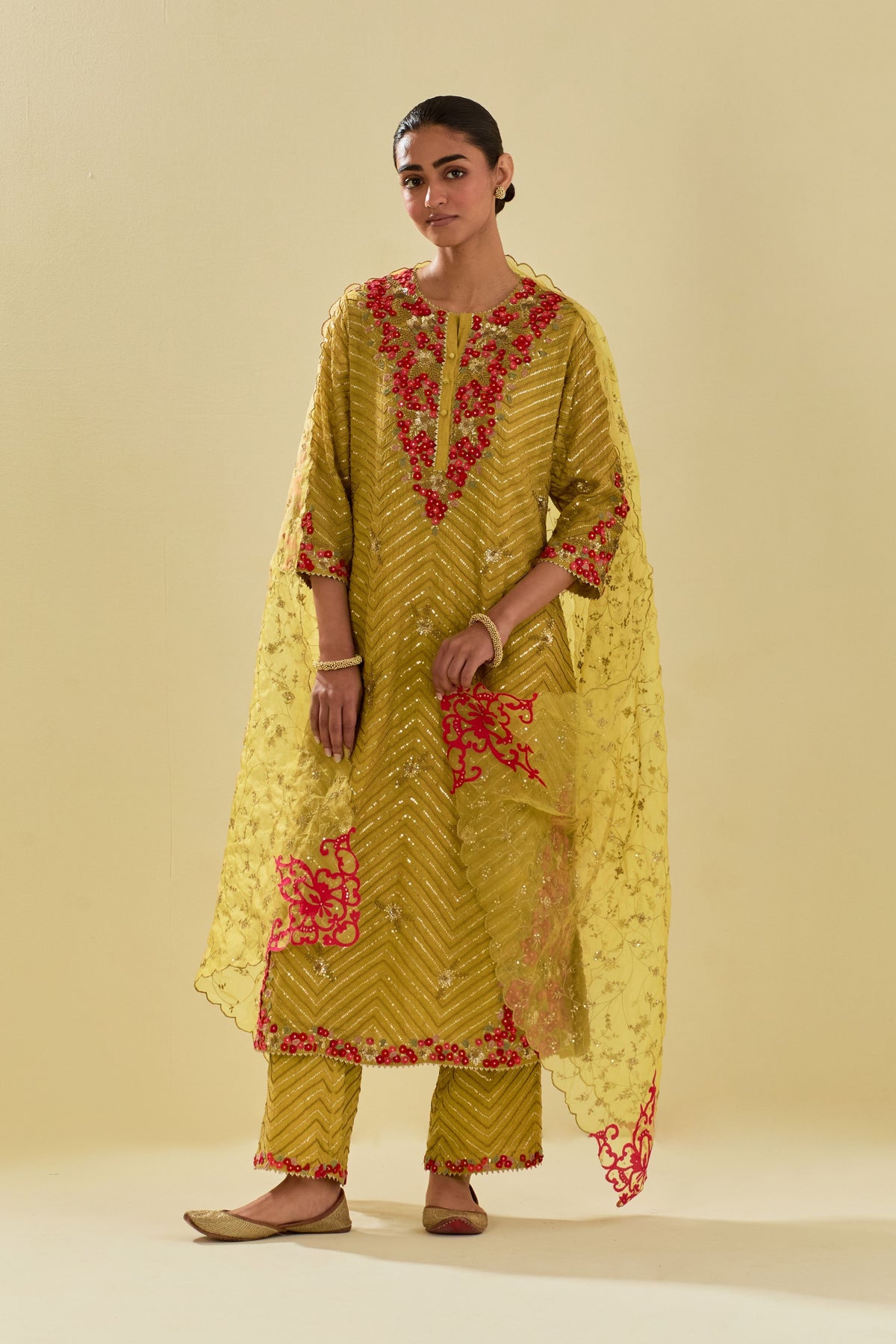 Yellow Tissue Chanderi Kurta Set