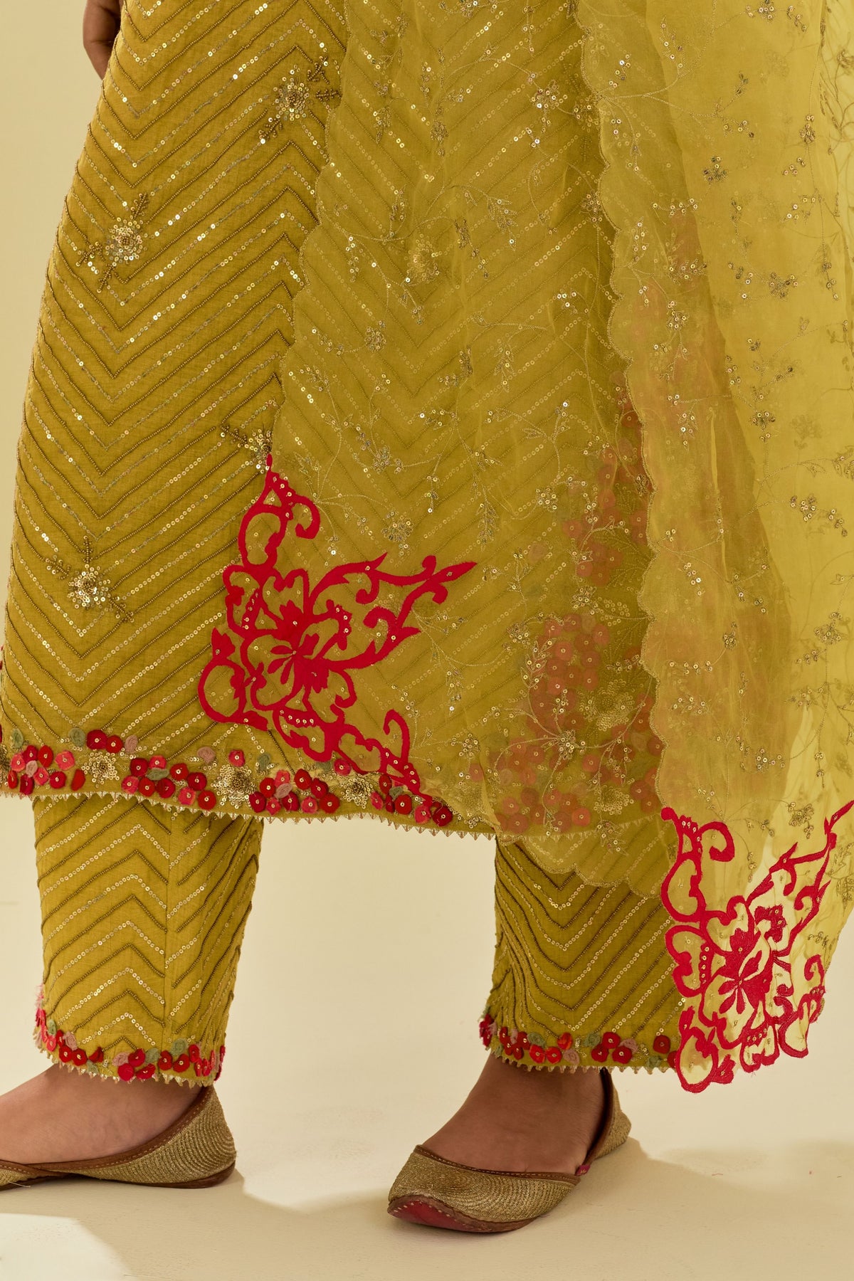 Yellow Tissue Chanderi Kurta Set