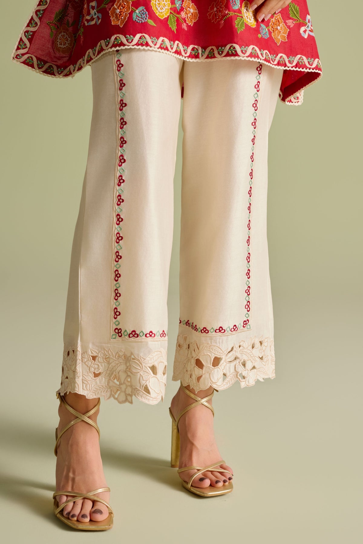 Ivory Cutwork Embroidered Pants