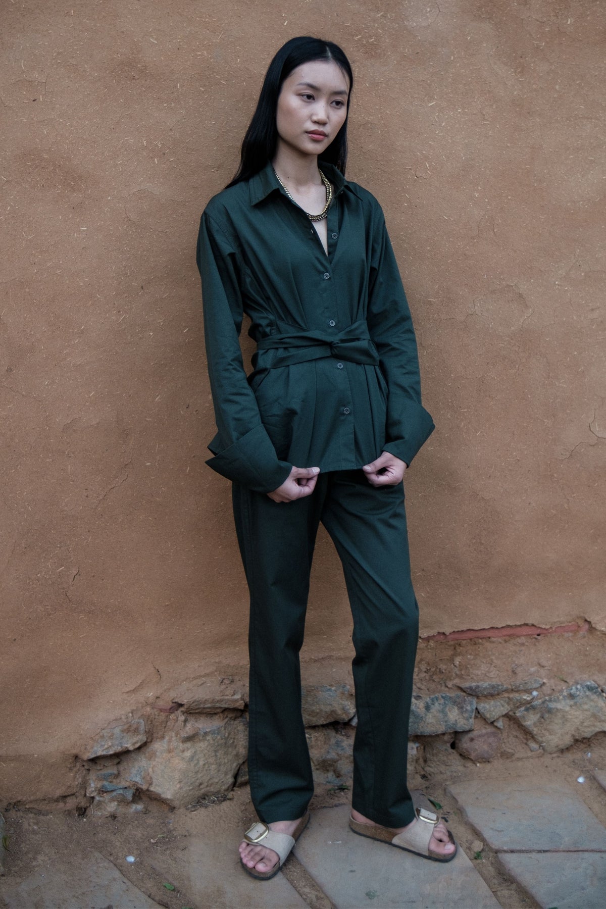 Green Nara Front Knot Shirt