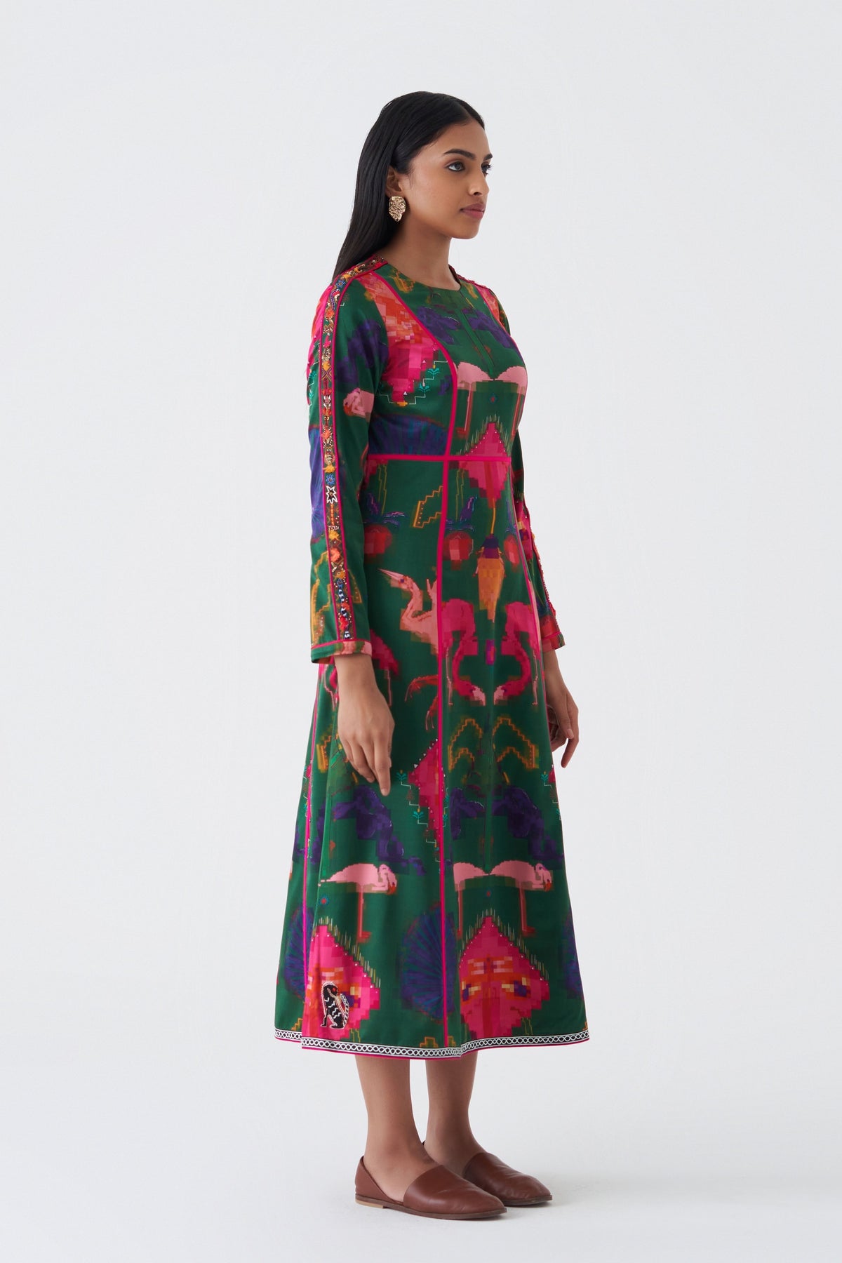 Print and Embroidered Oaxaca Verde Dress