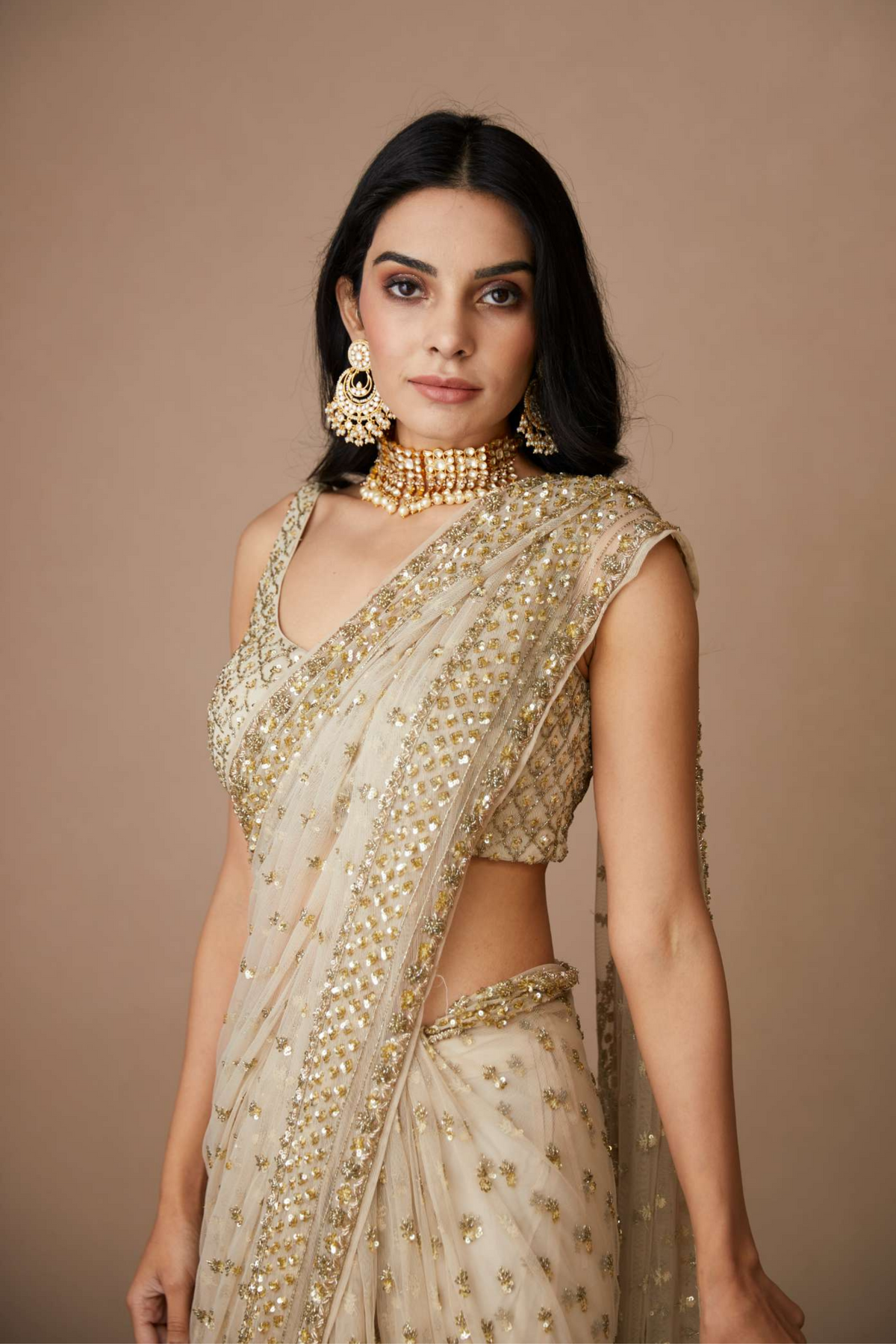 Off White Saree Set