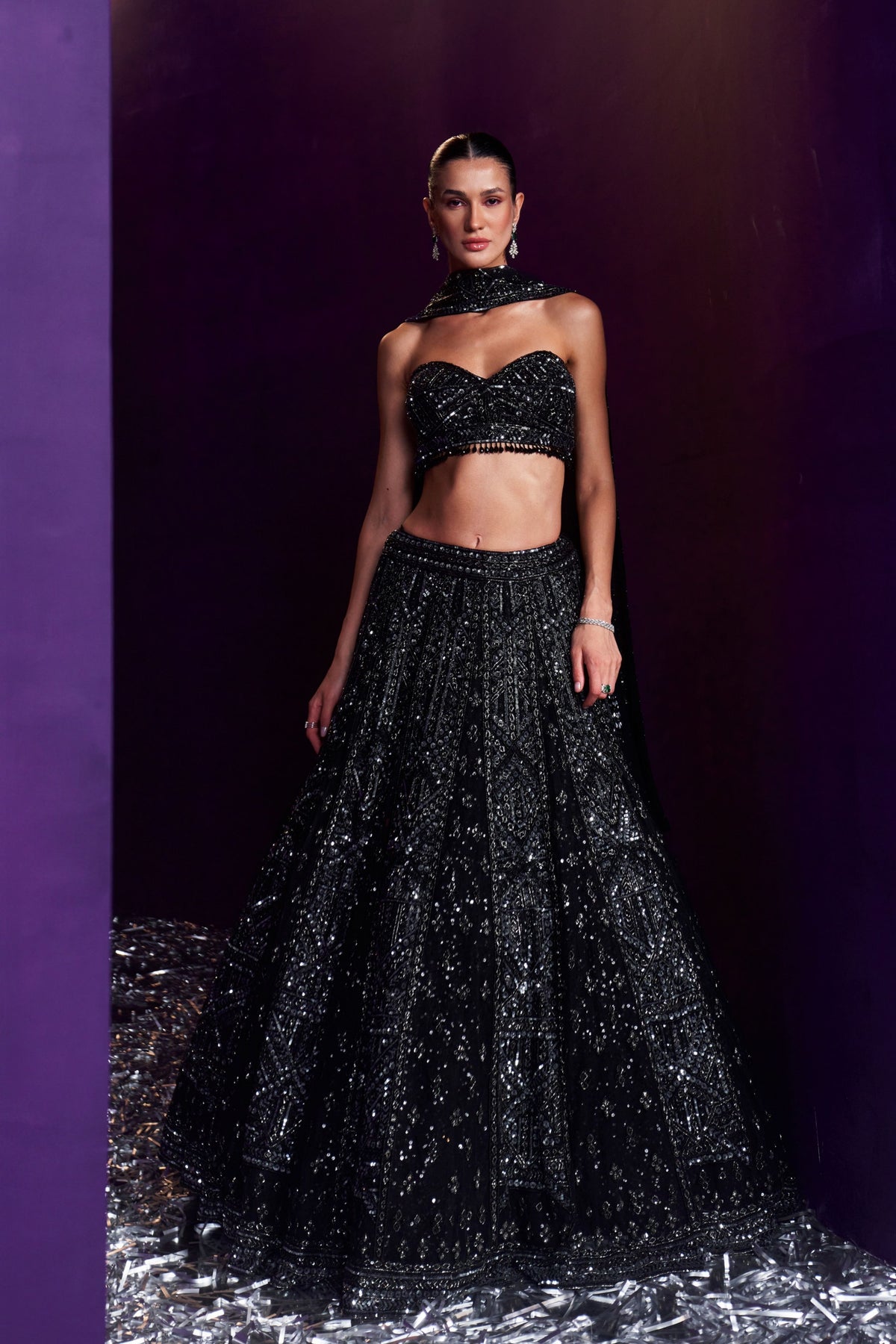 Black Gun Metal Lehenga Set