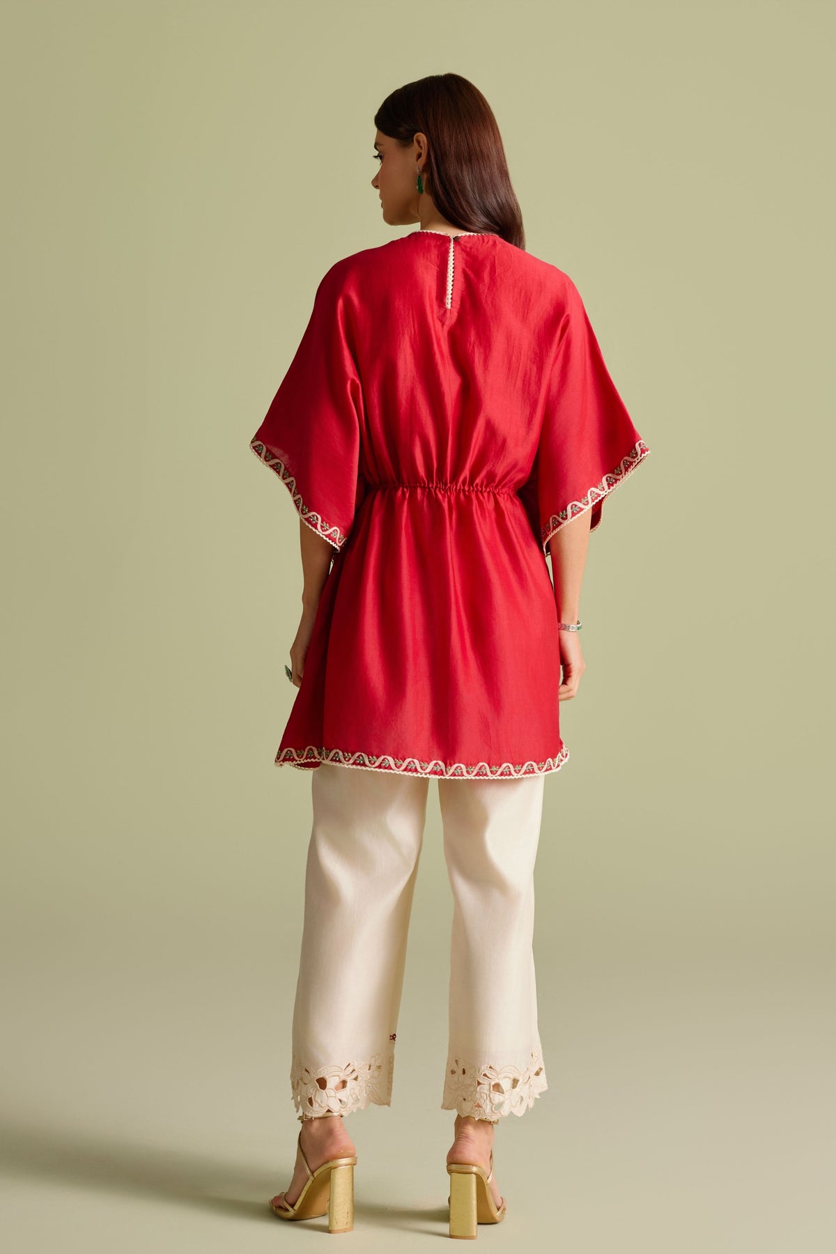 Red Embroidered Yoke Kaftan