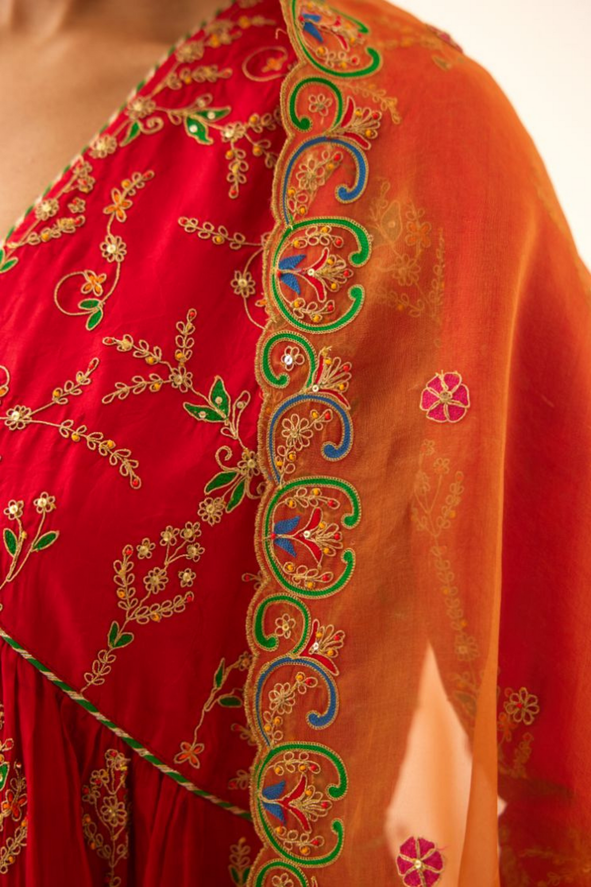 Red Silk Embroiderd Kurta Set