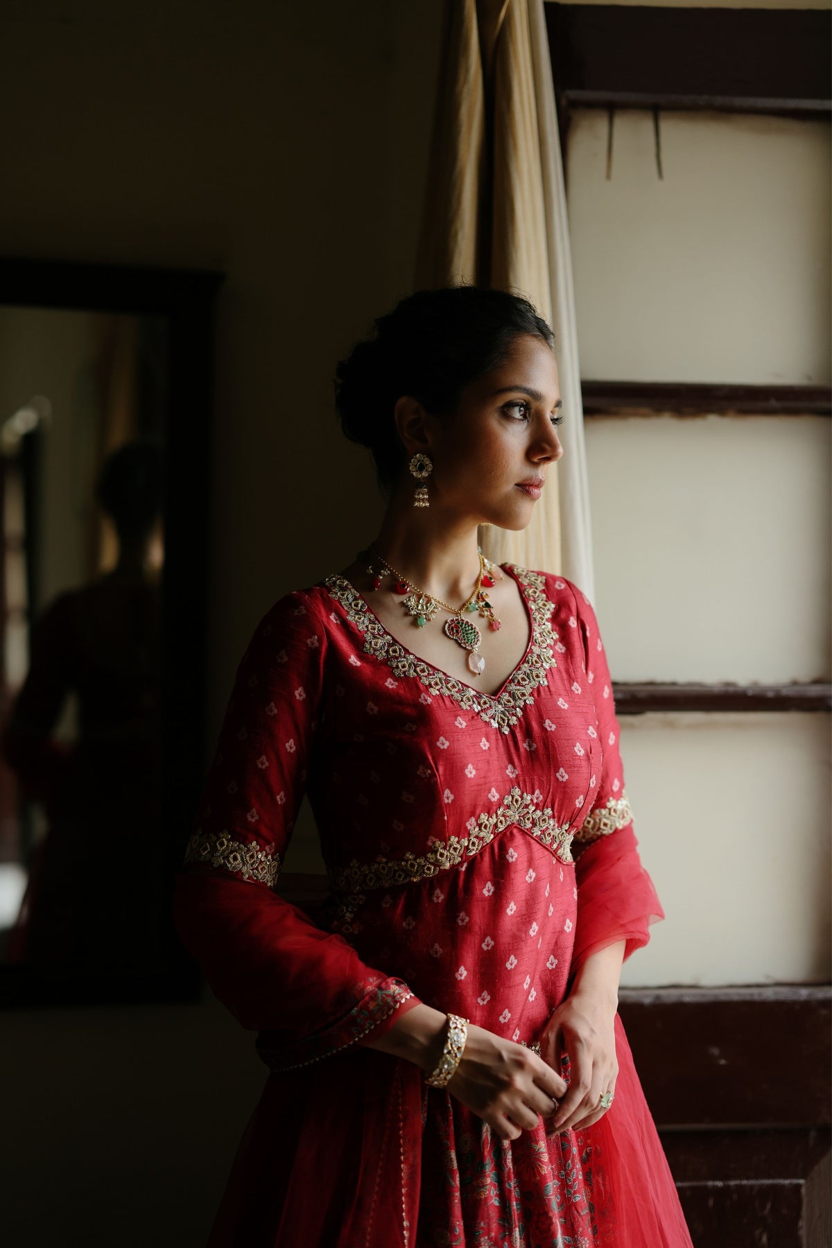 Red Embroidered Lehenga Set