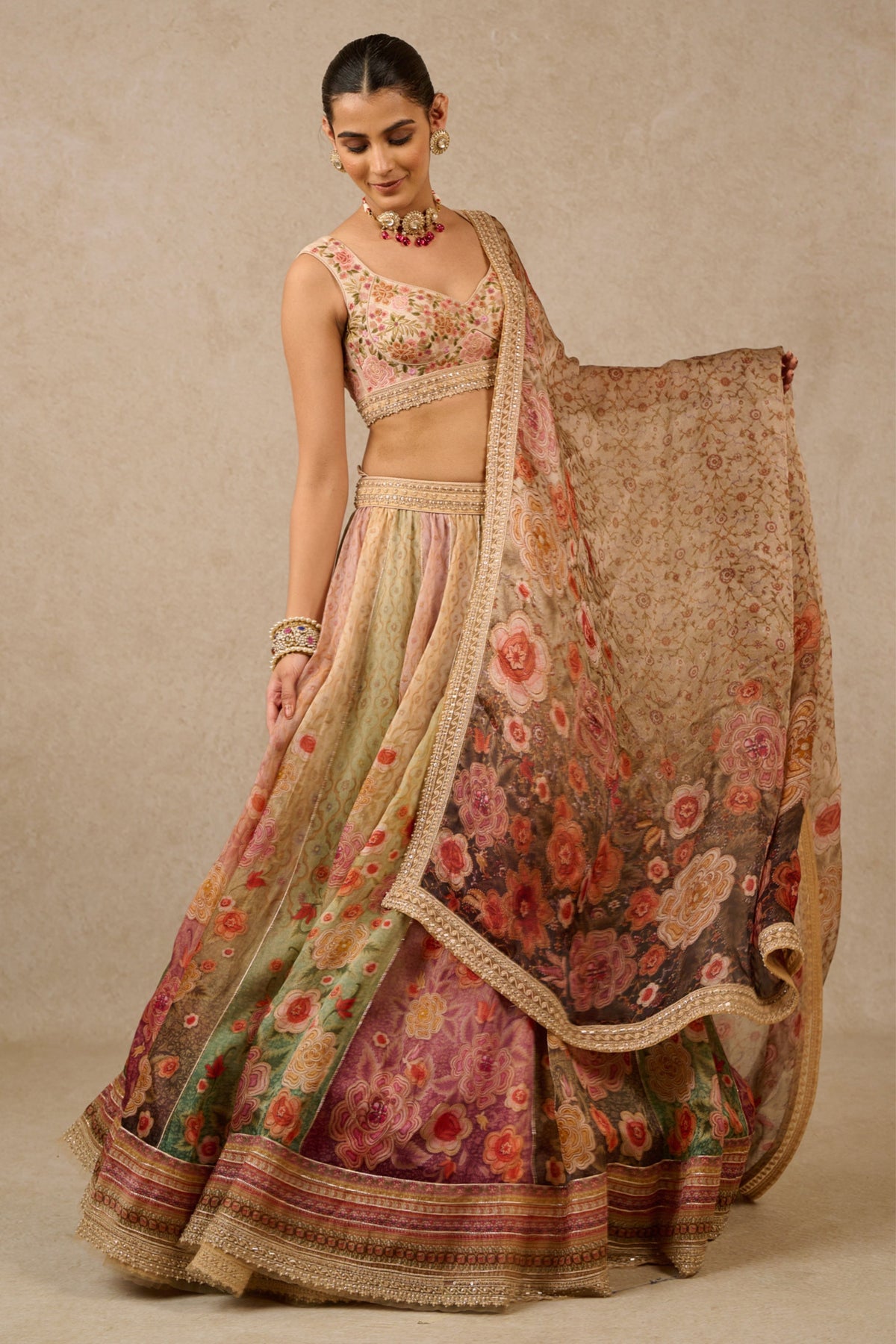 Multicolour Organza Lehenga