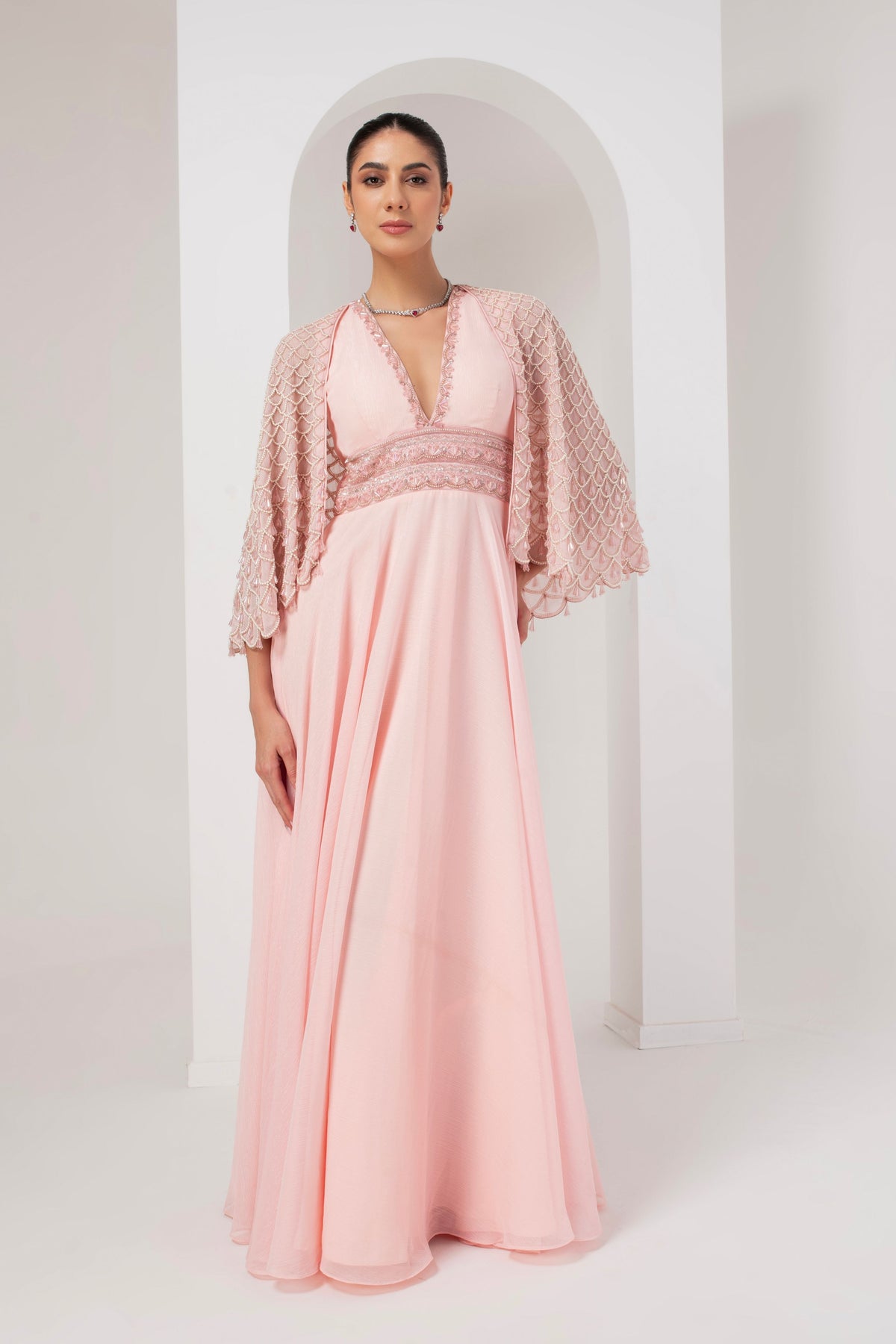 Pastel Pink Dress With Cape