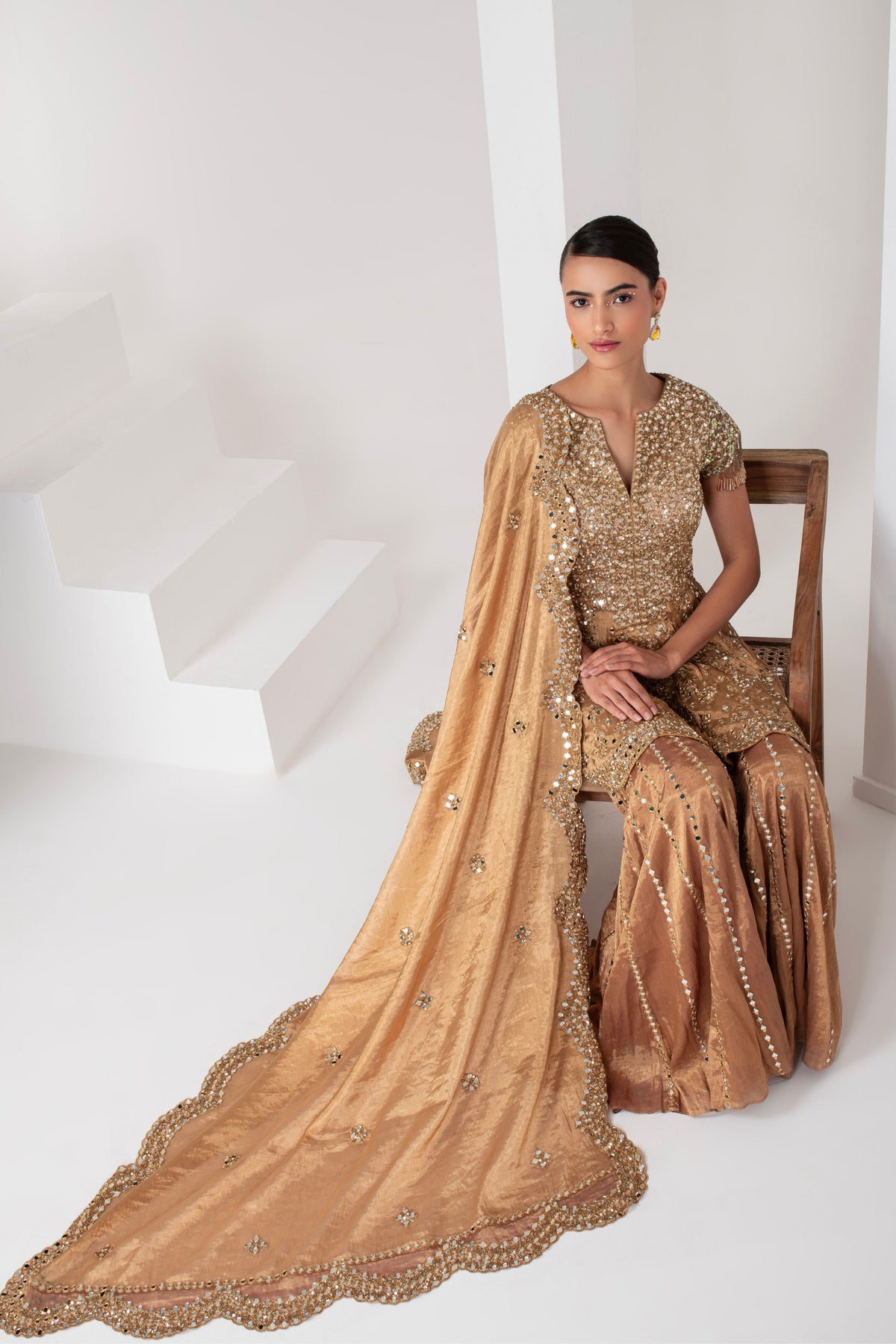 Gold Embellished Sharara Set