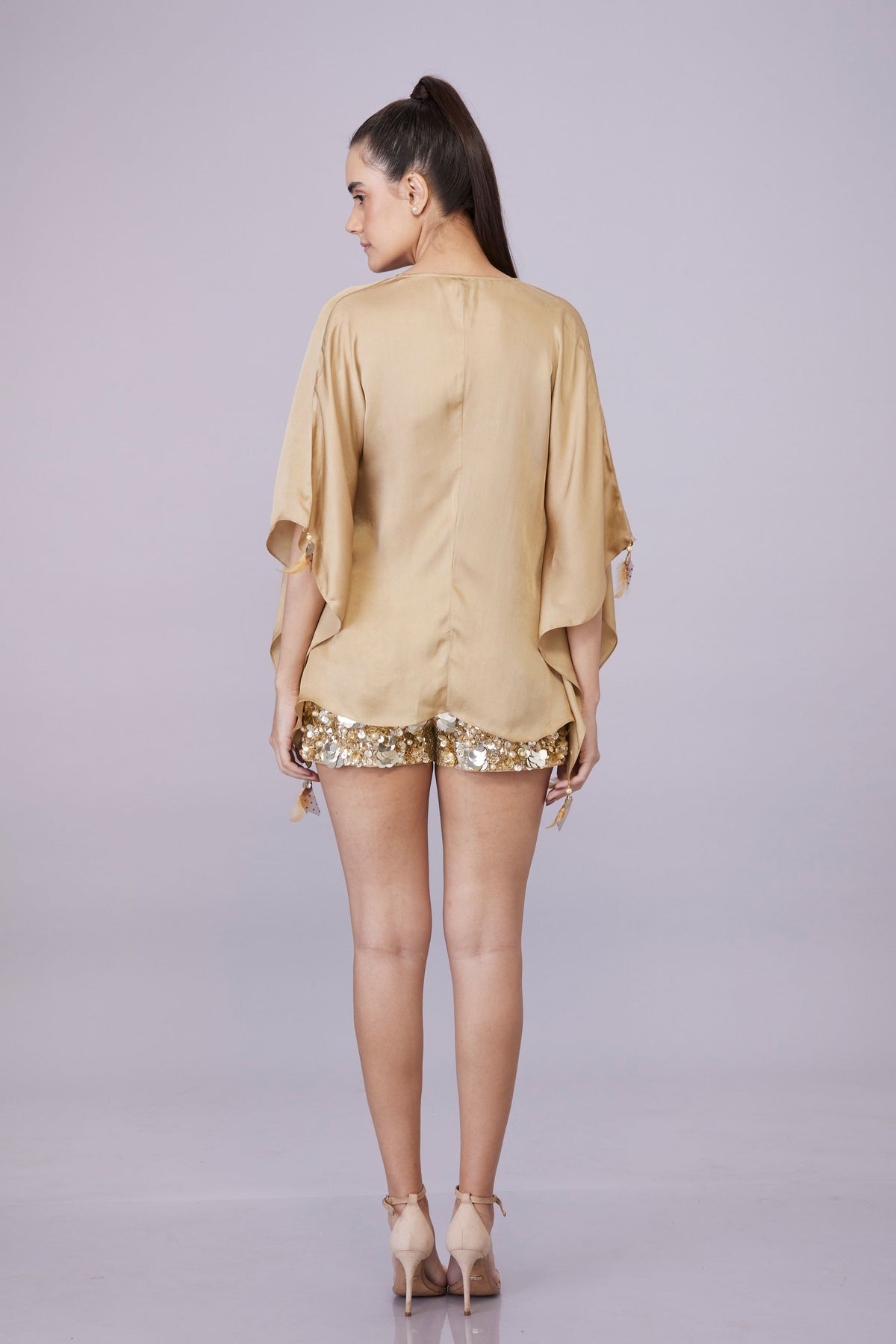 Gold Plain Draped Kaftan