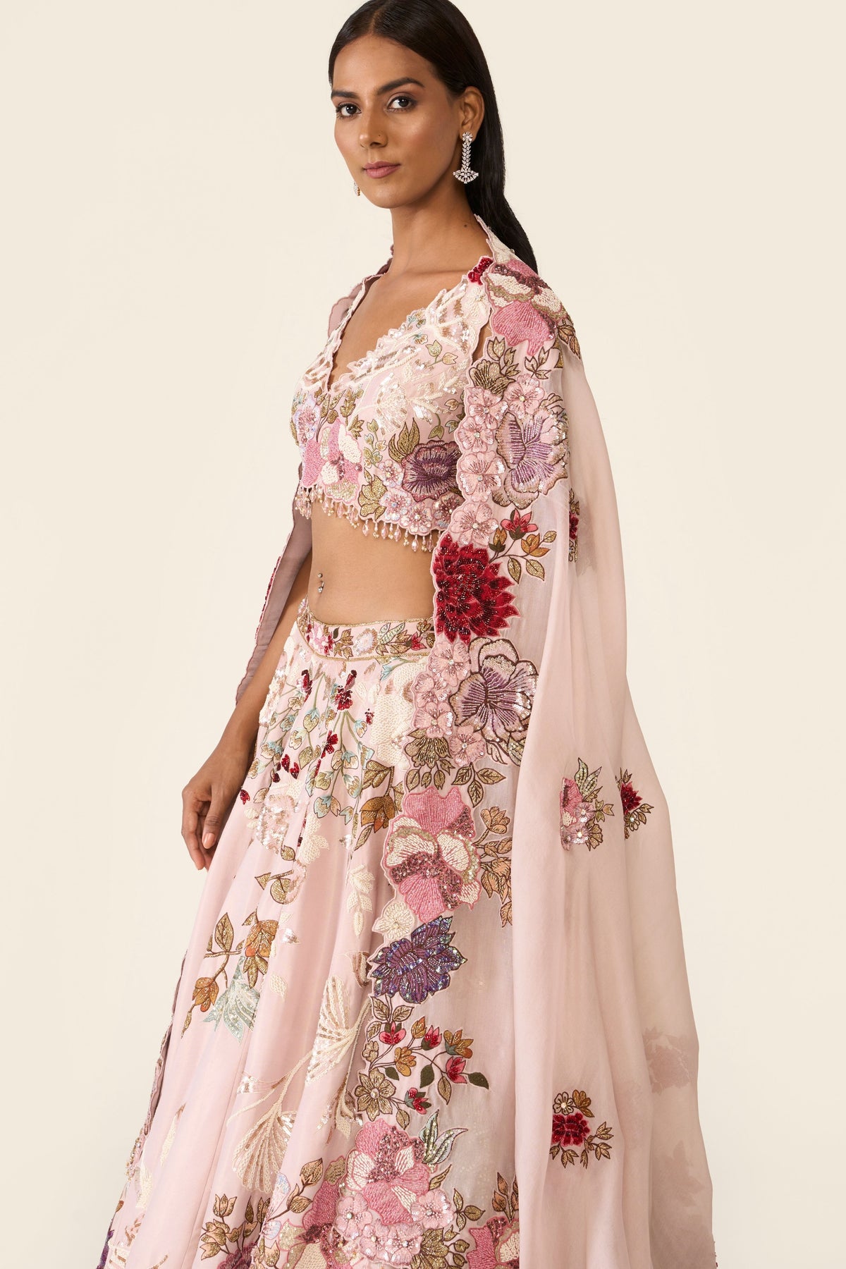 Pink Embroidered Lehenga Set