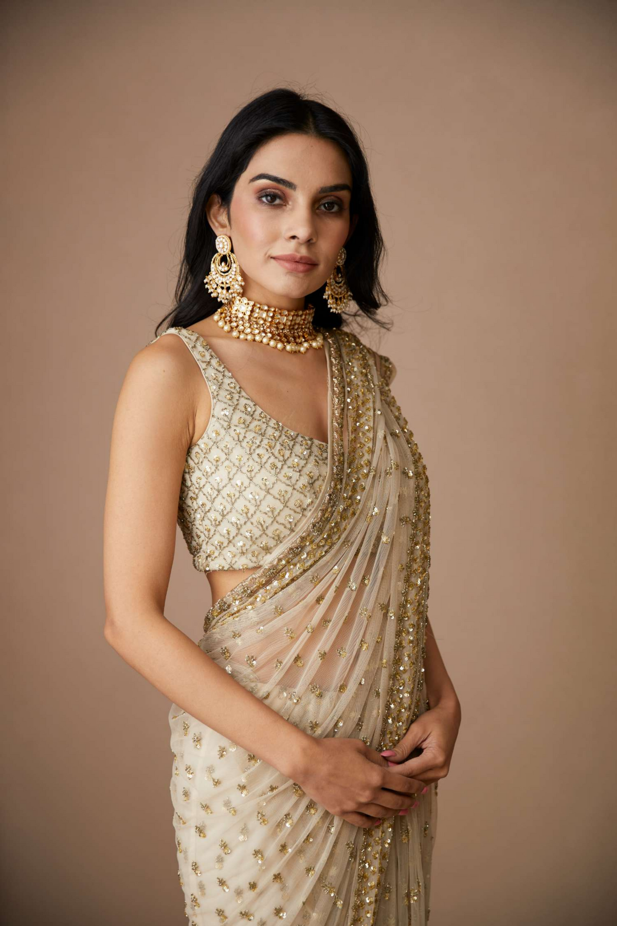 Off White Saree Set