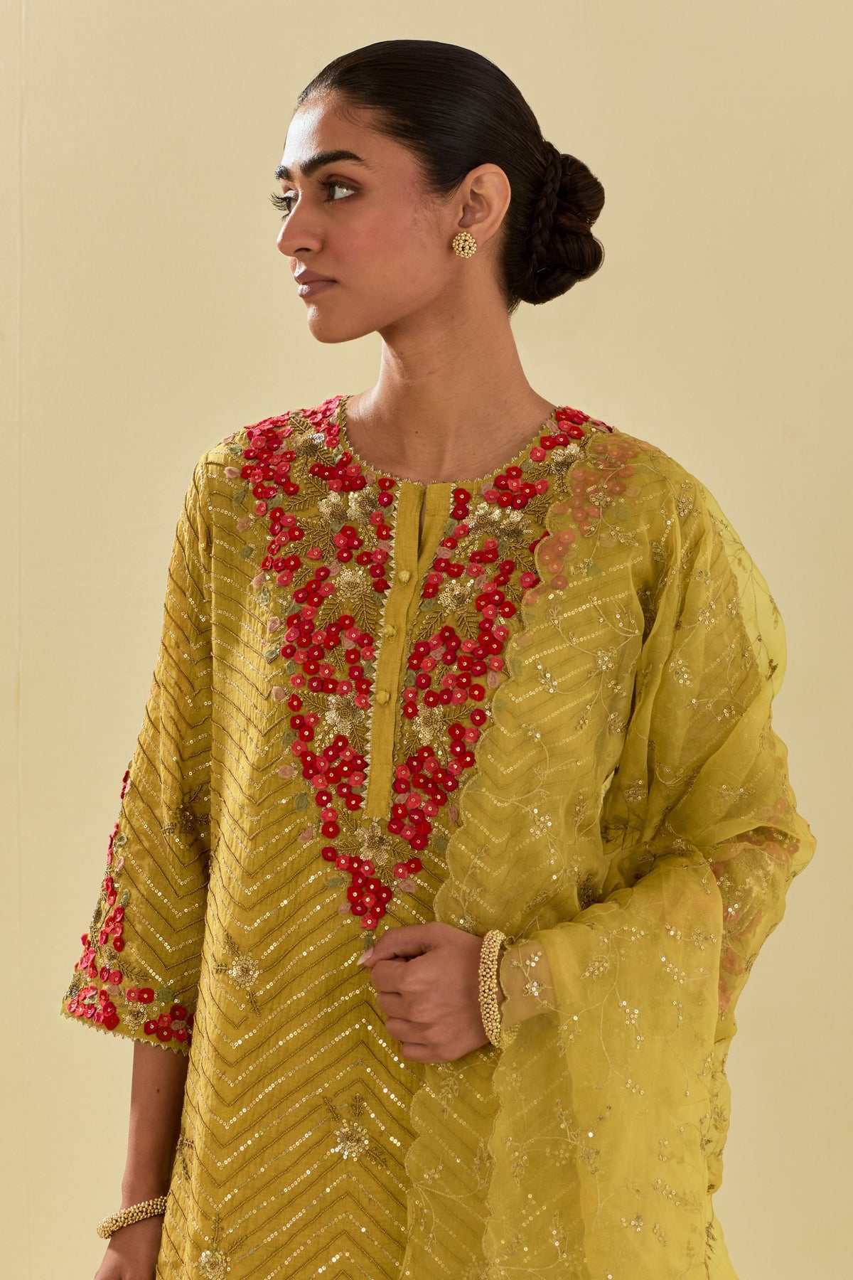 Yellow Tissue Chanderi Kurta Set