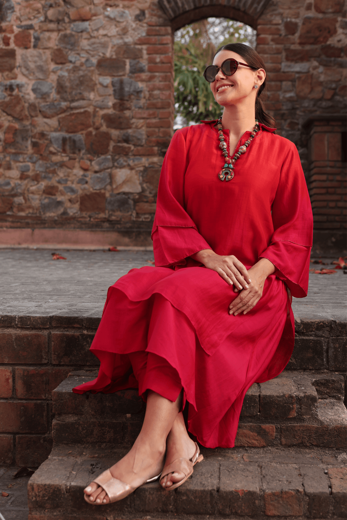 Orange Red Ombre Kurta And Pant