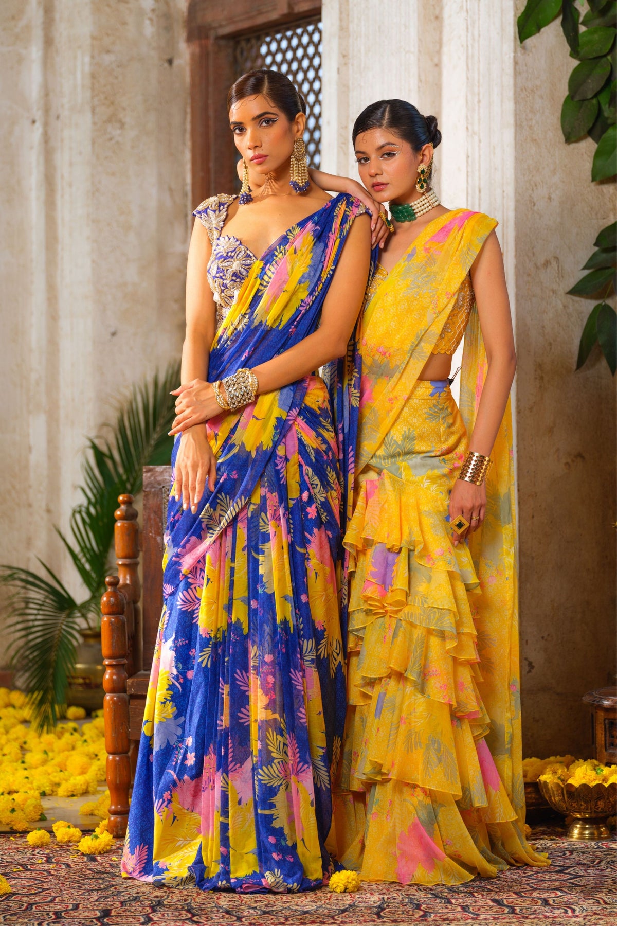 Genda Pre-draped Saree Set