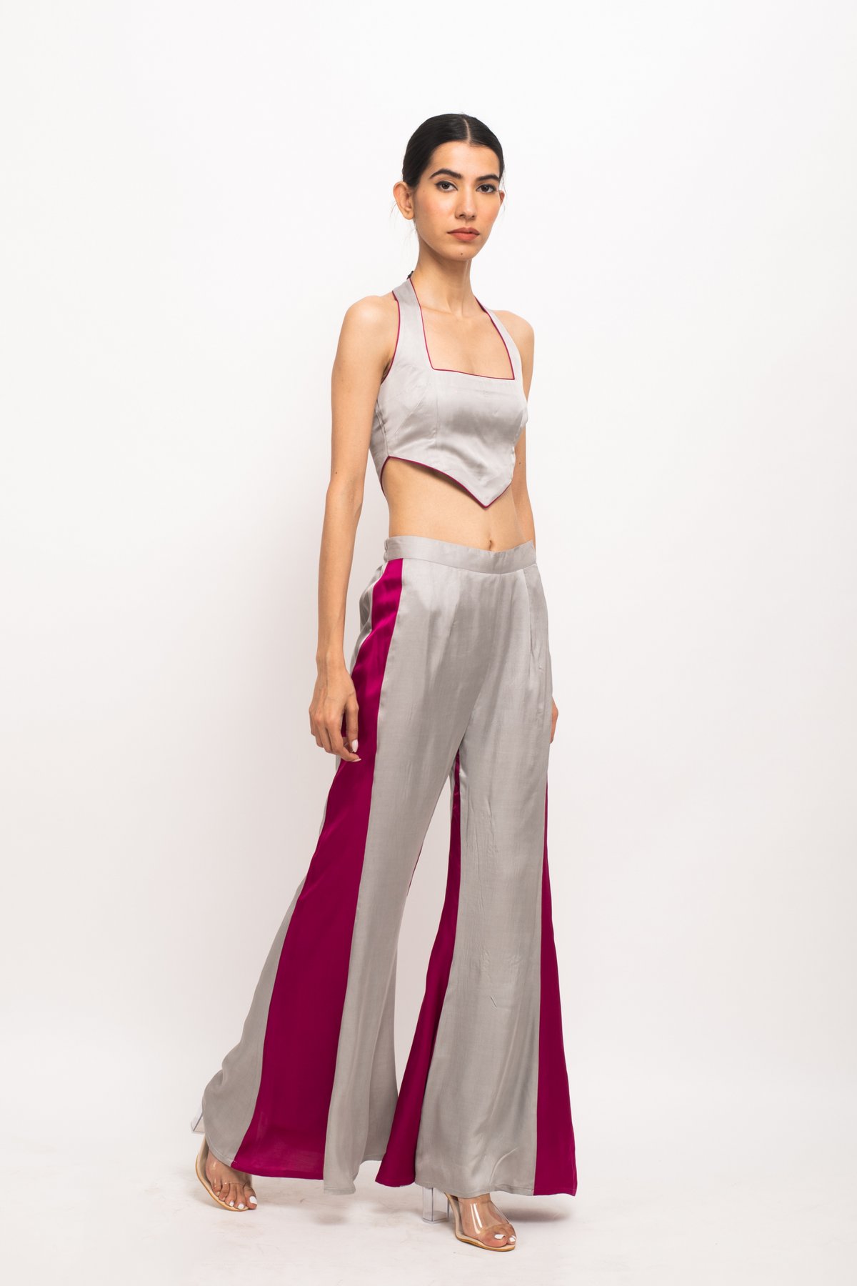 Grey and Wine Halter Neck Set