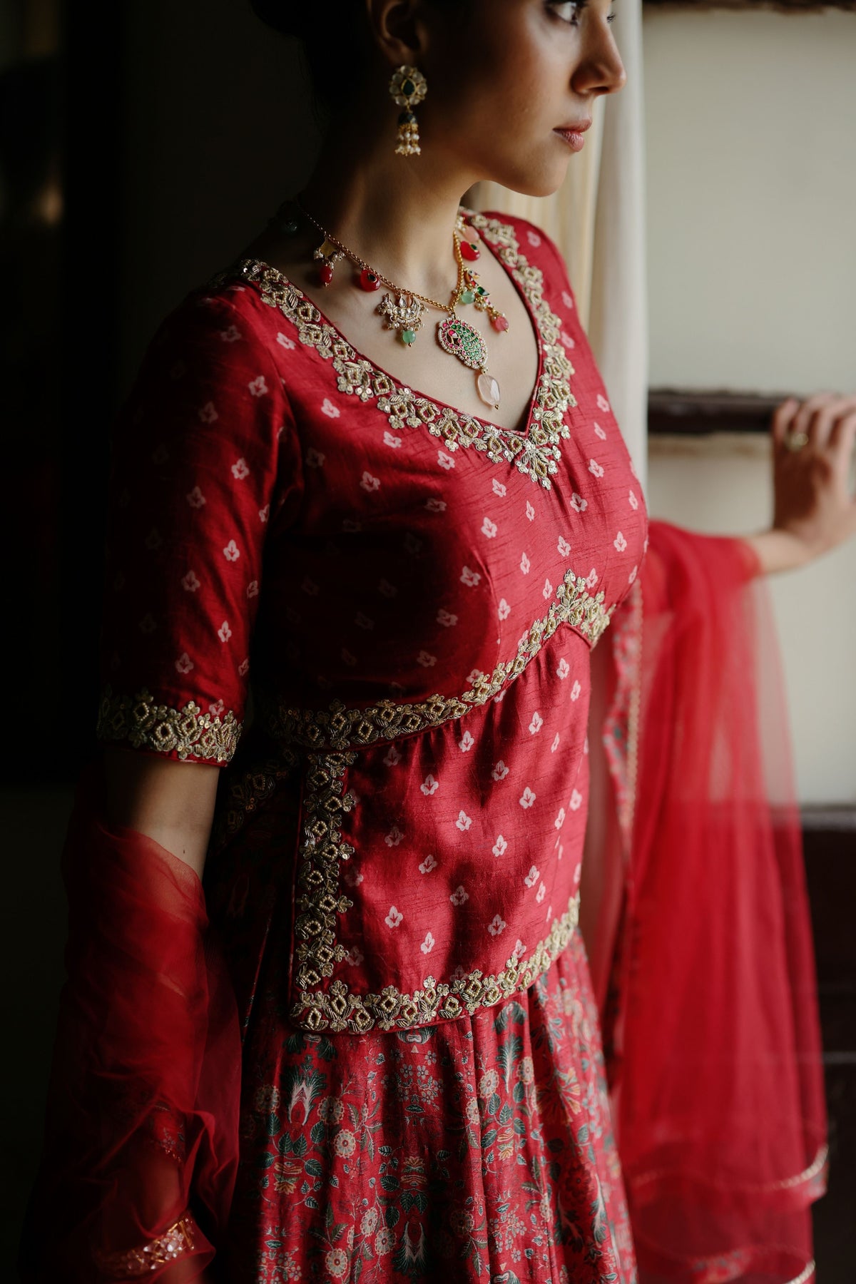 Red Embroidered Lehenga Set