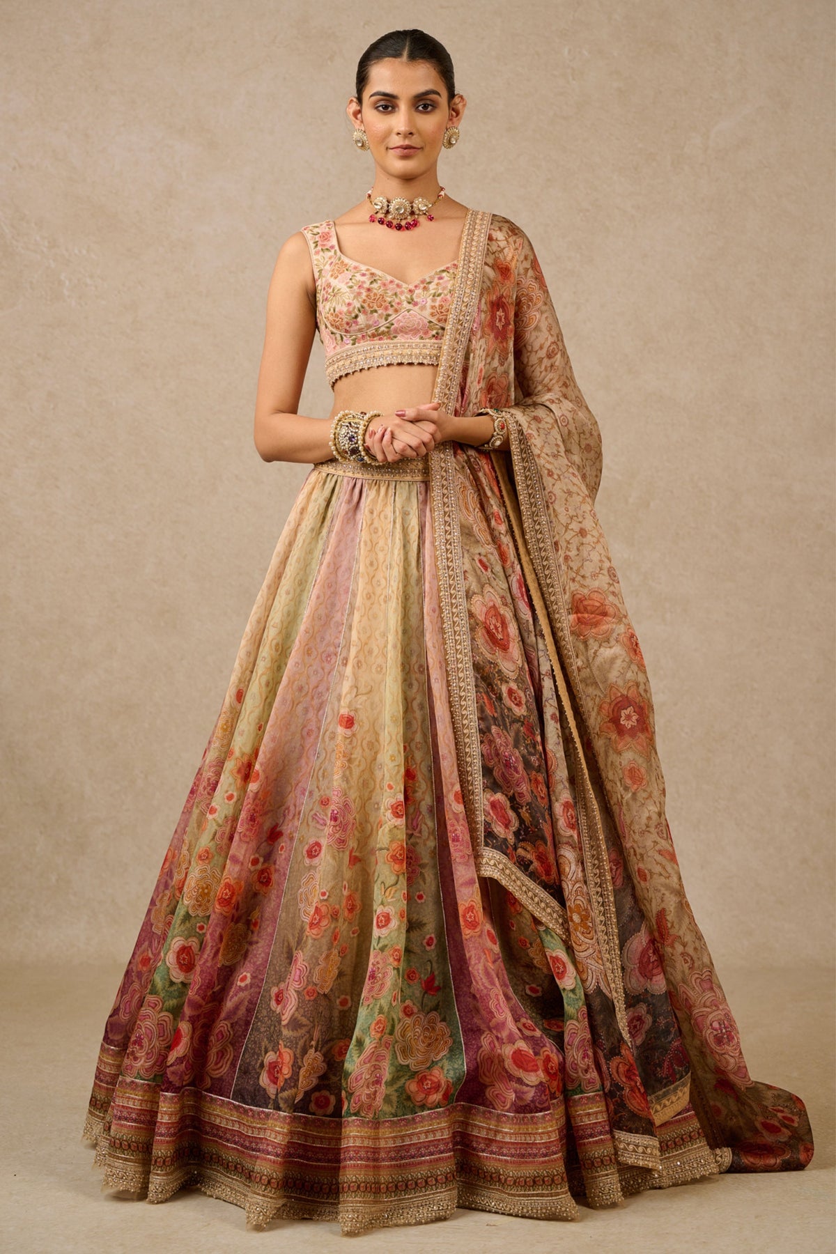 Multicolour Organza Lehenga