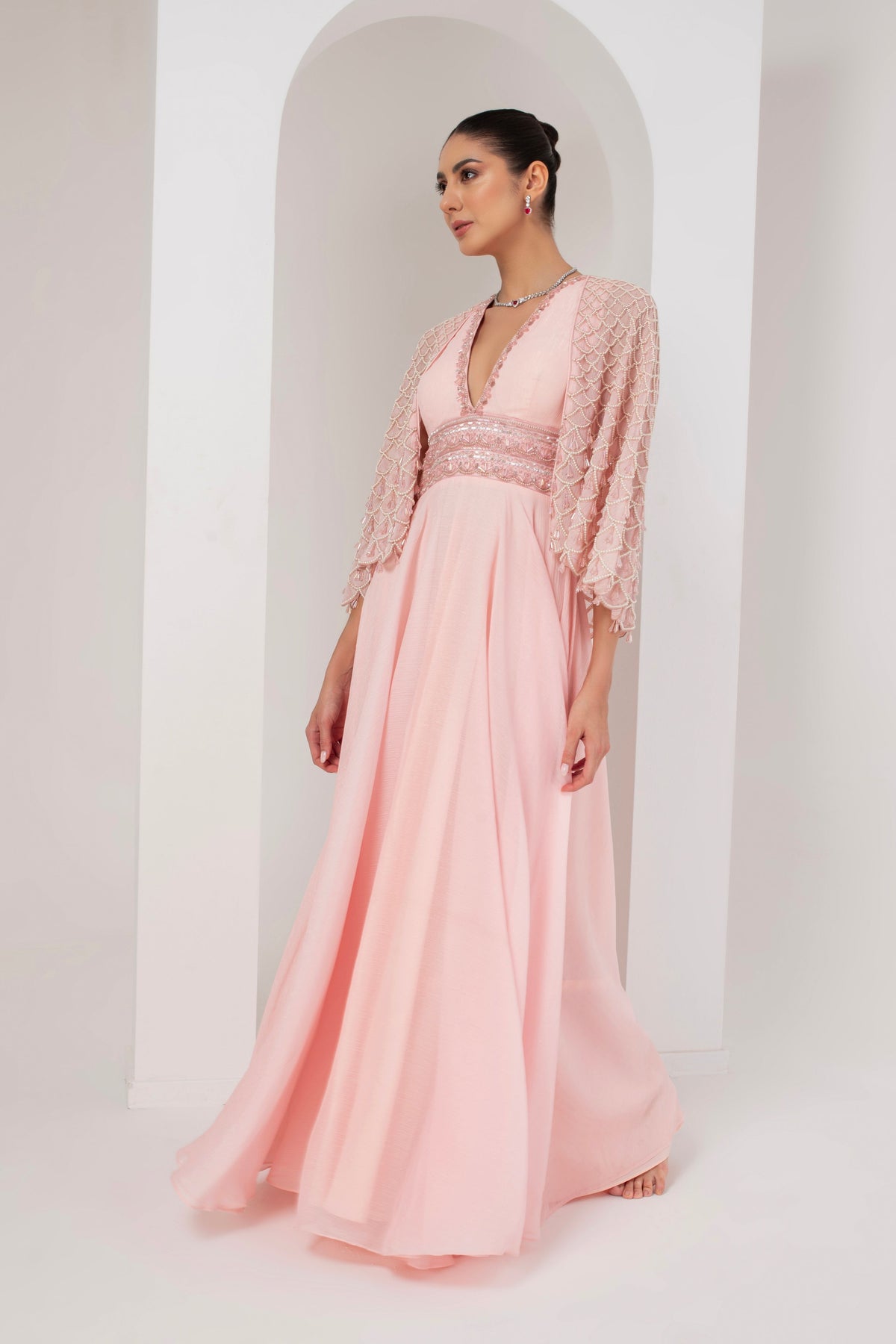 Pastel Pink Dress With Cape