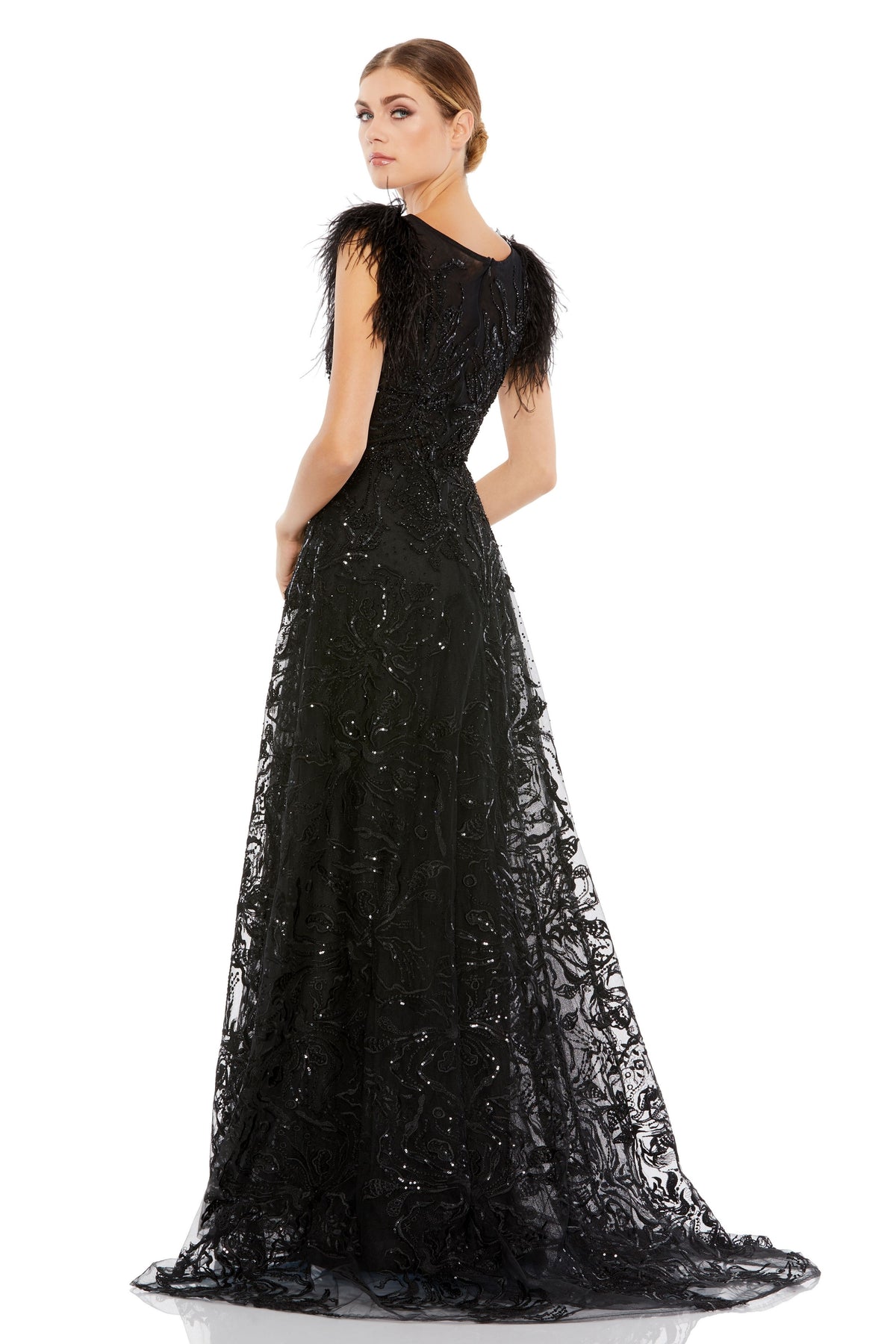 Embroidered  Black Long Gown