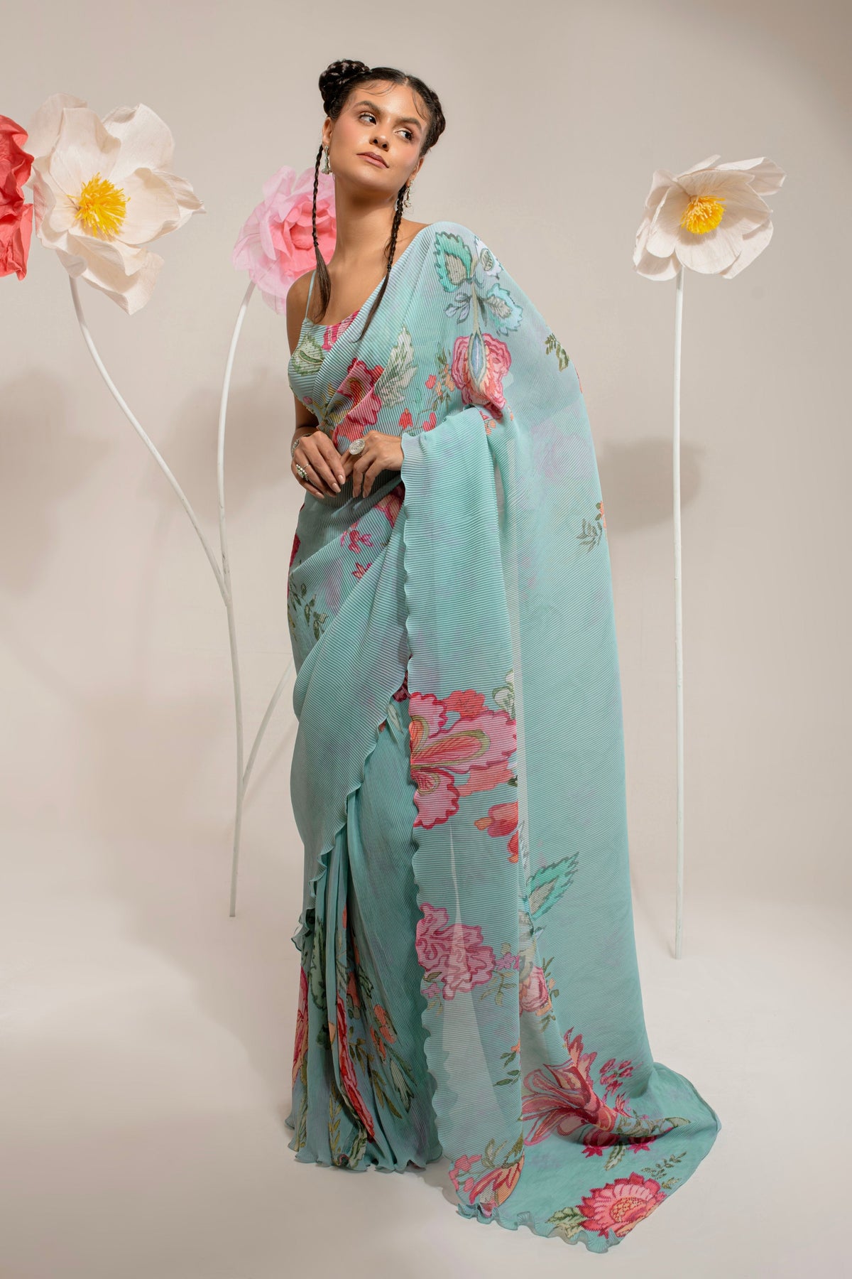 Mint Green Hand Paint Saree