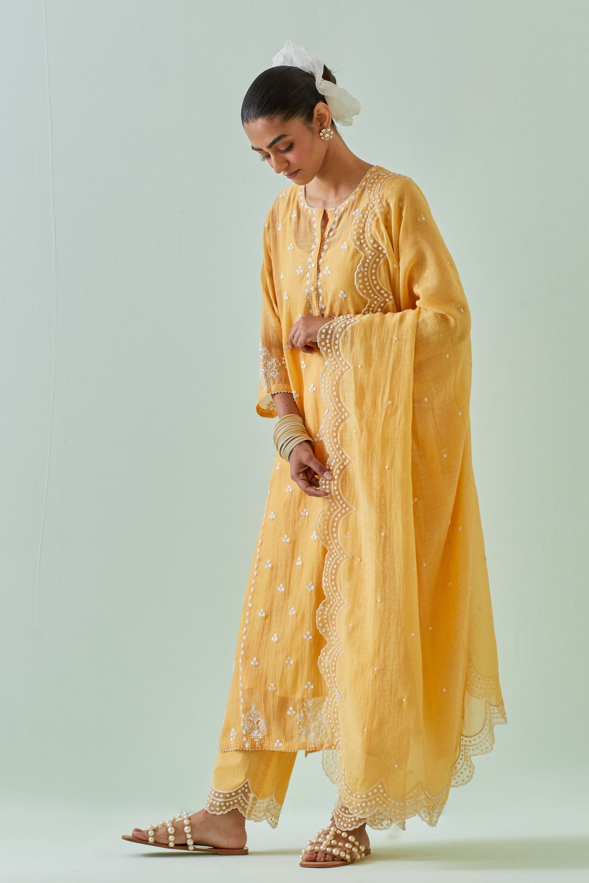 Yellow Embroidered Straight Kurta Set