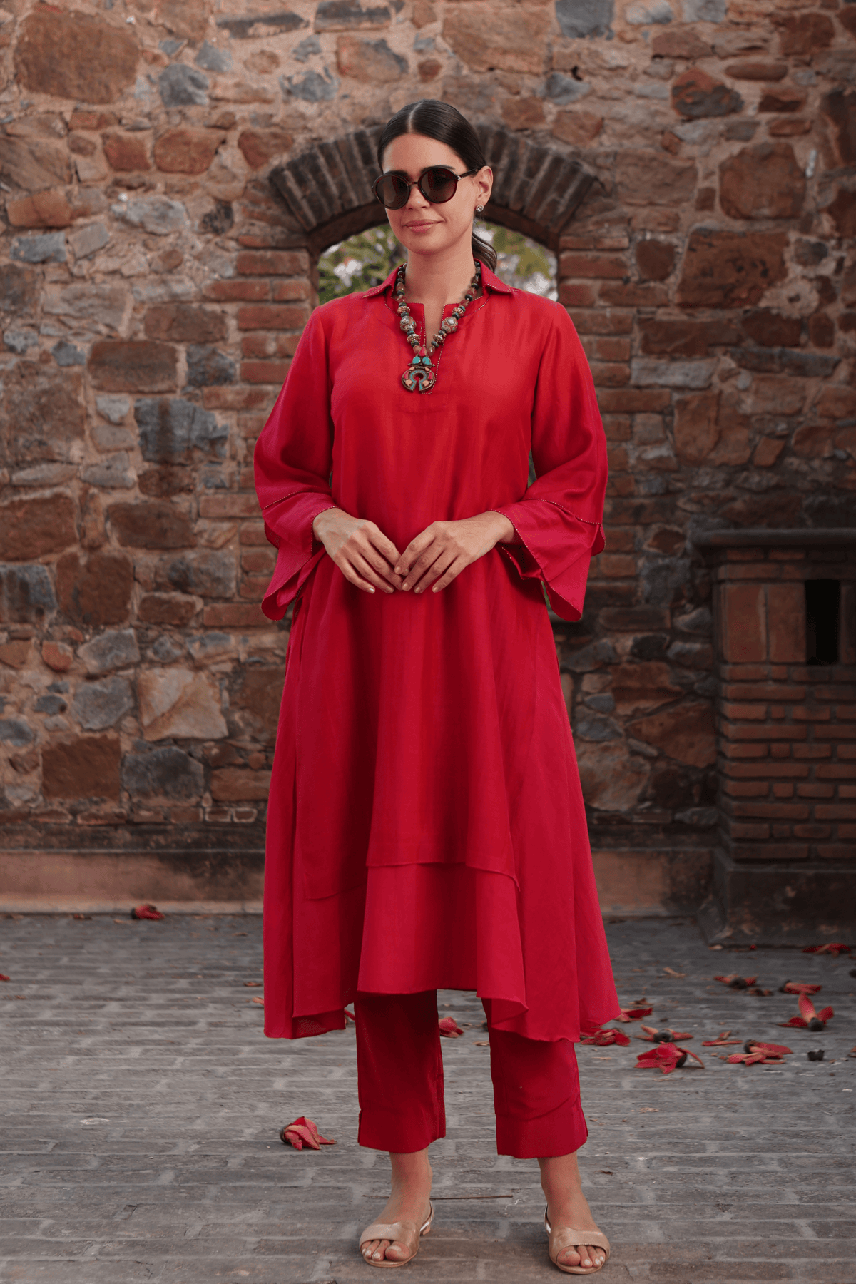 Orange Red Ombre Kurta And Pant