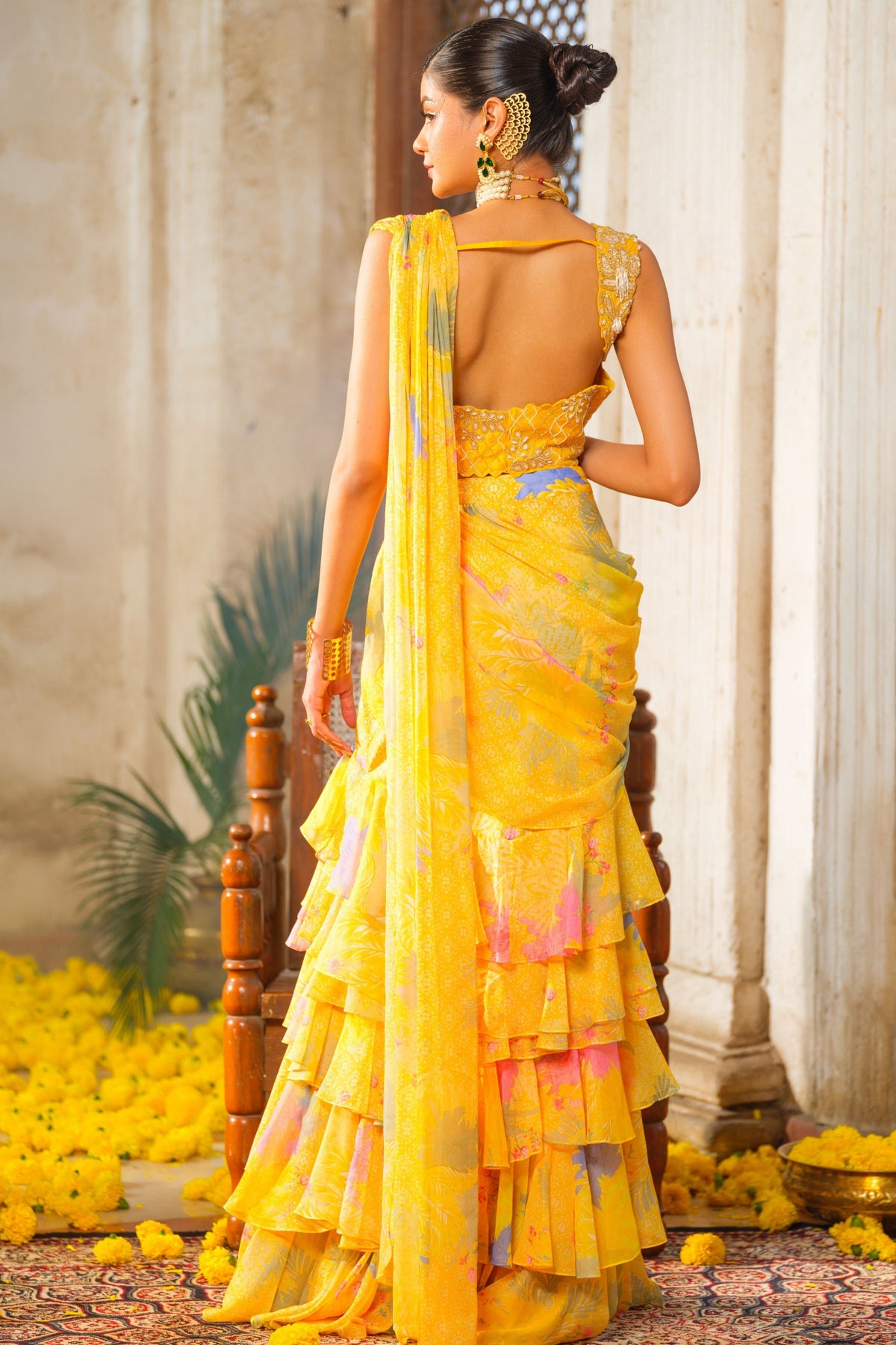 Genda Pre-draped Saree Set