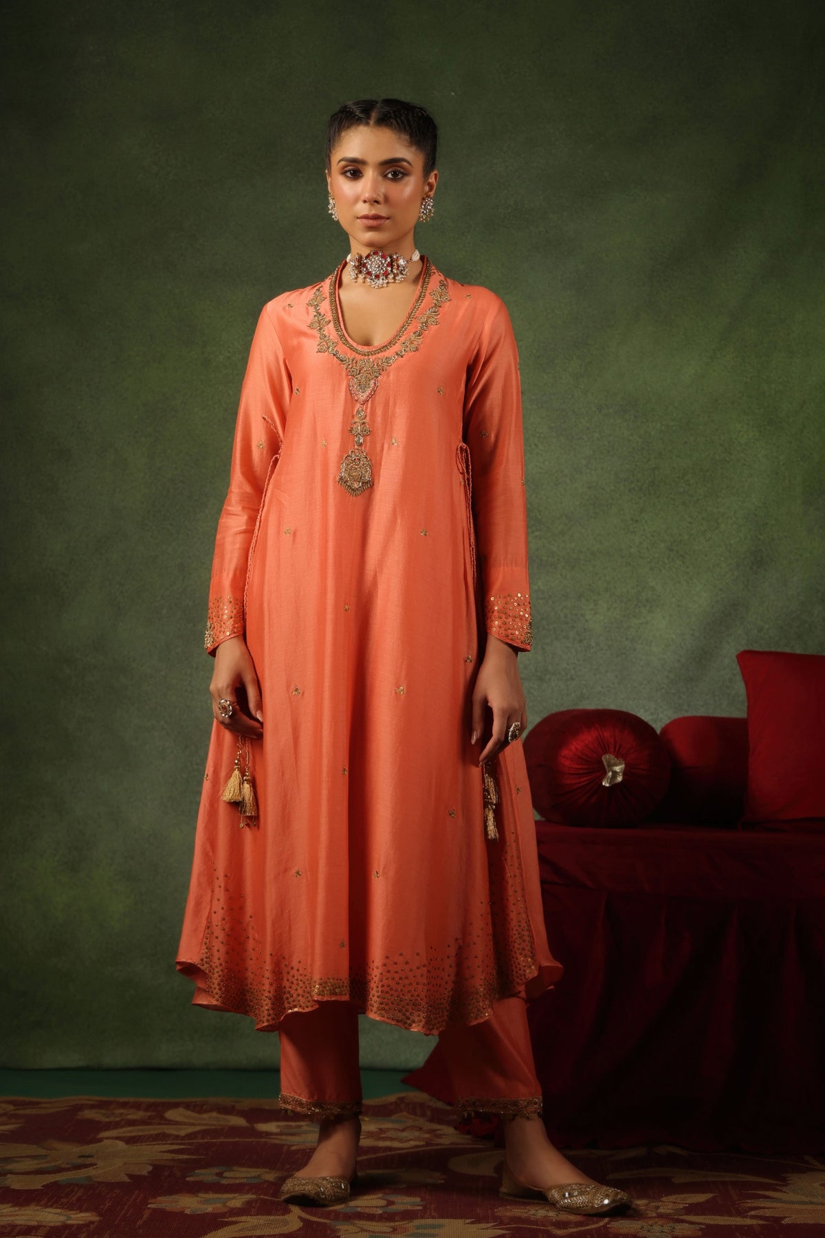 Peach Embroidered Kurta Set