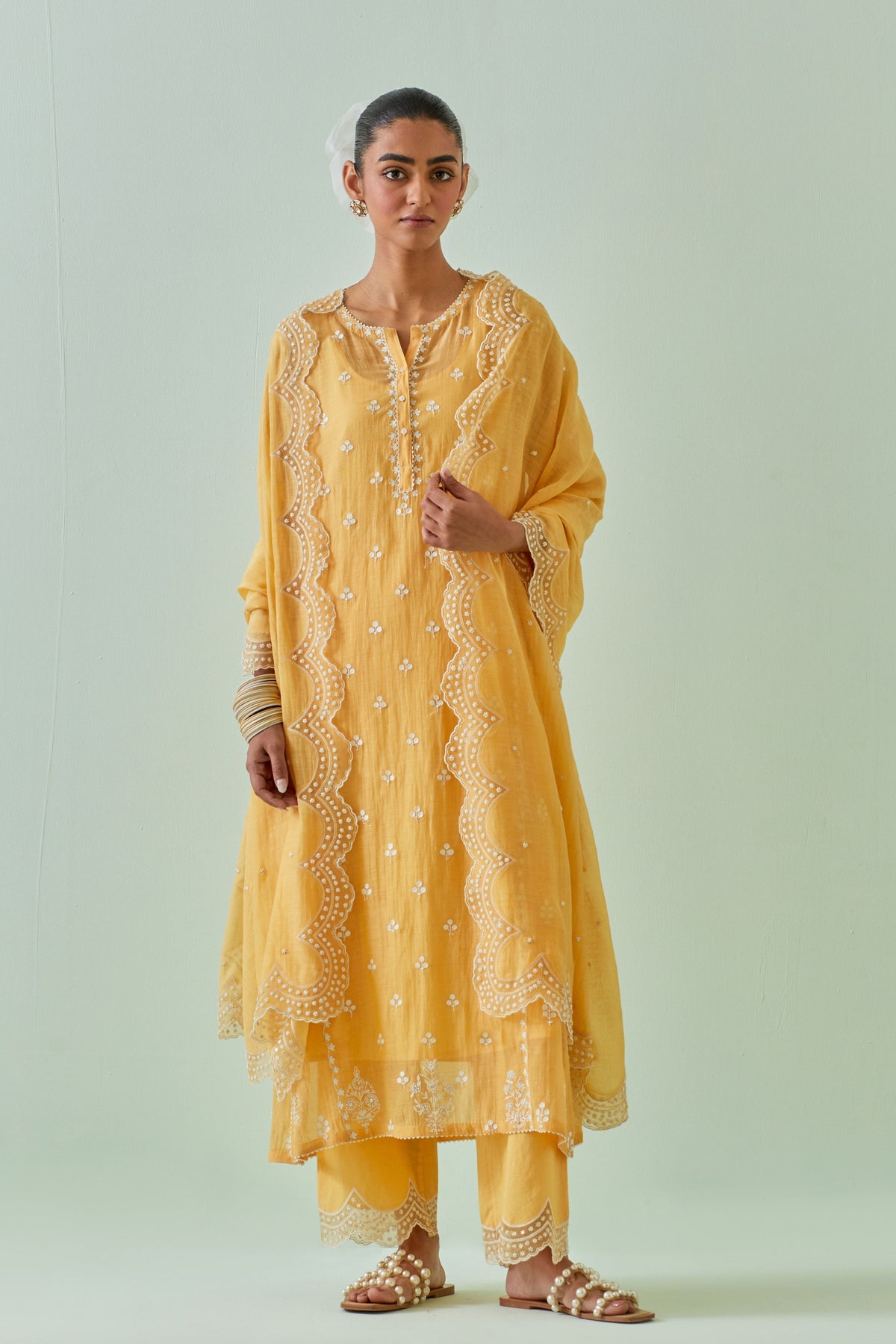 Yellow Embroidered Straight Kurta Set