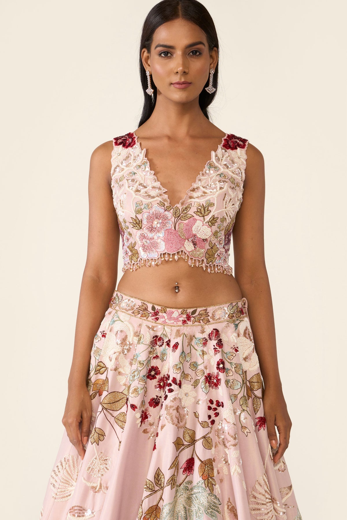 Pink Embroidered Lehenga Set