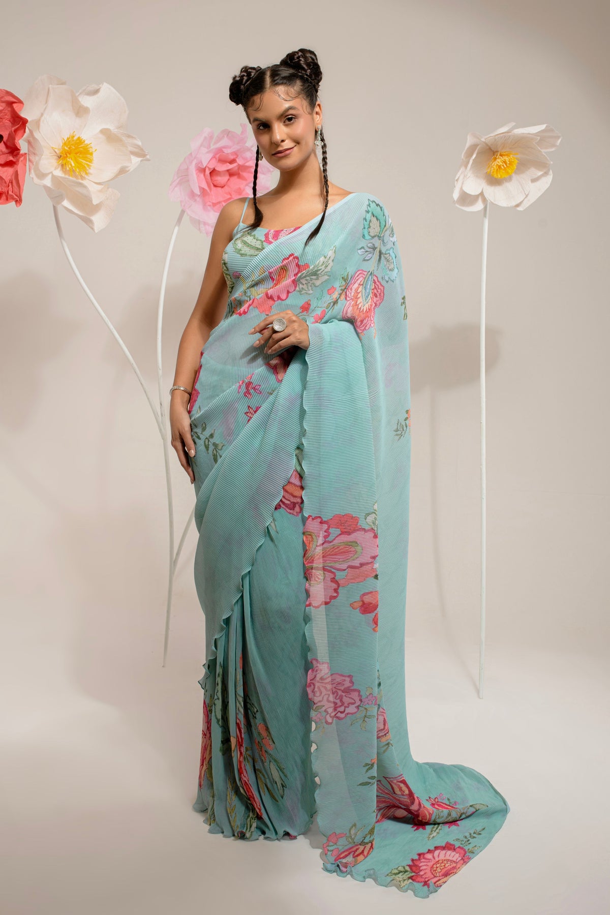 Mint Green Hand Paint Saree