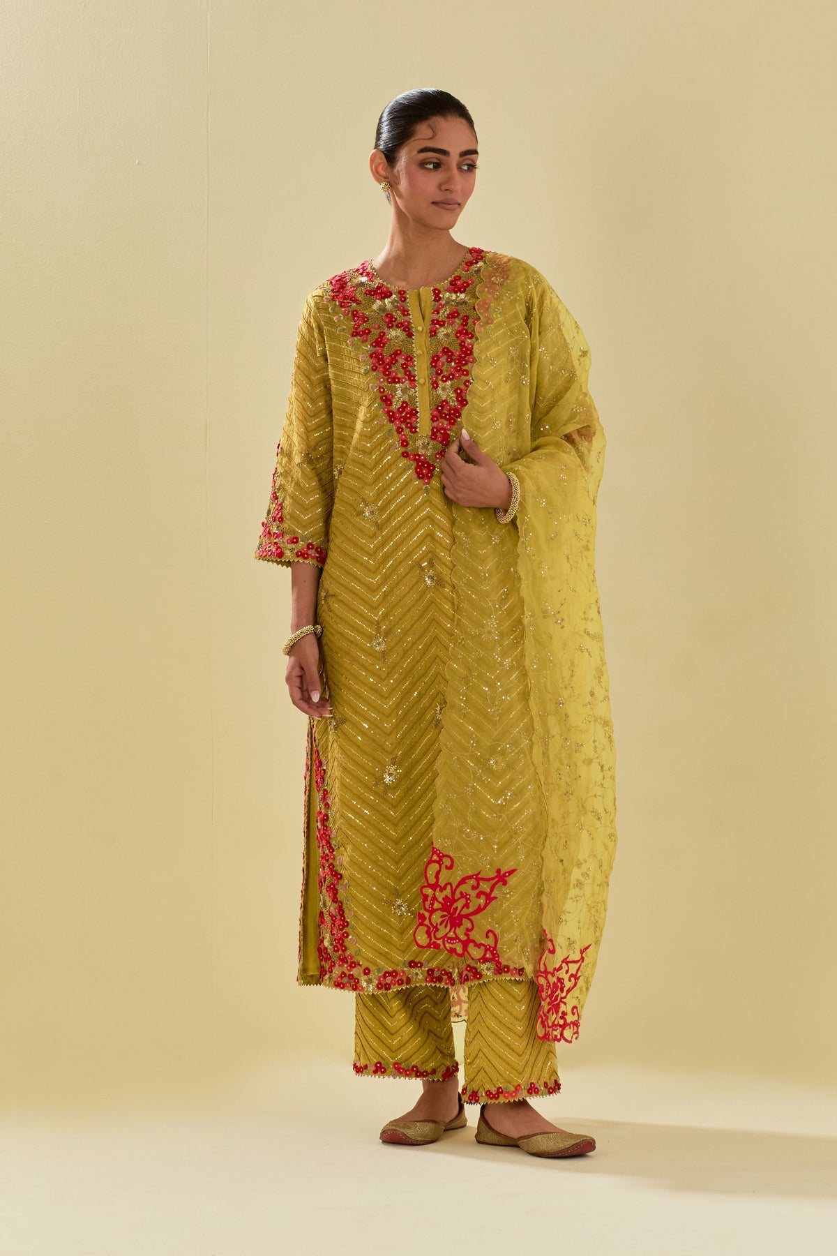 Yellow Tissue Chanderi Kurta Set