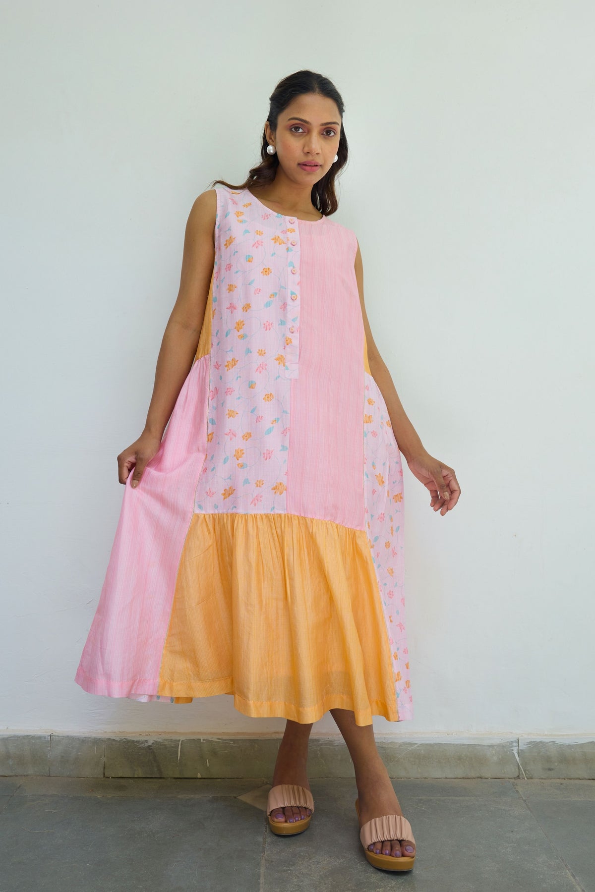 Multicolor Floral Chanderi Dress