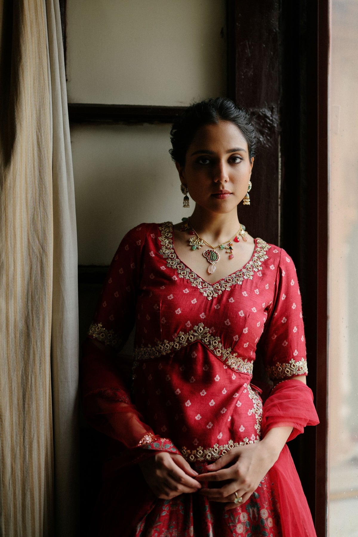 Red Embroidered Lehenga Set