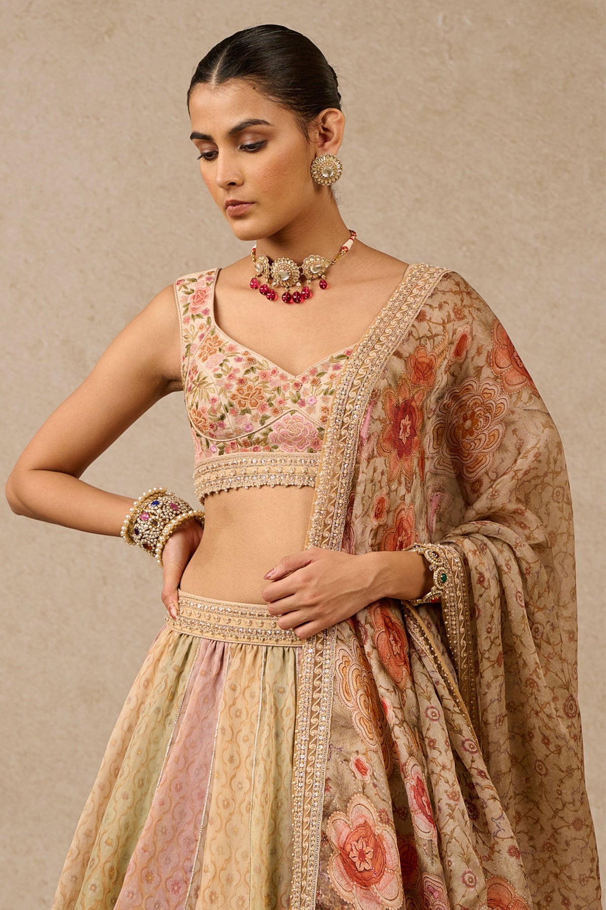 Multicolour Organza Lehenga