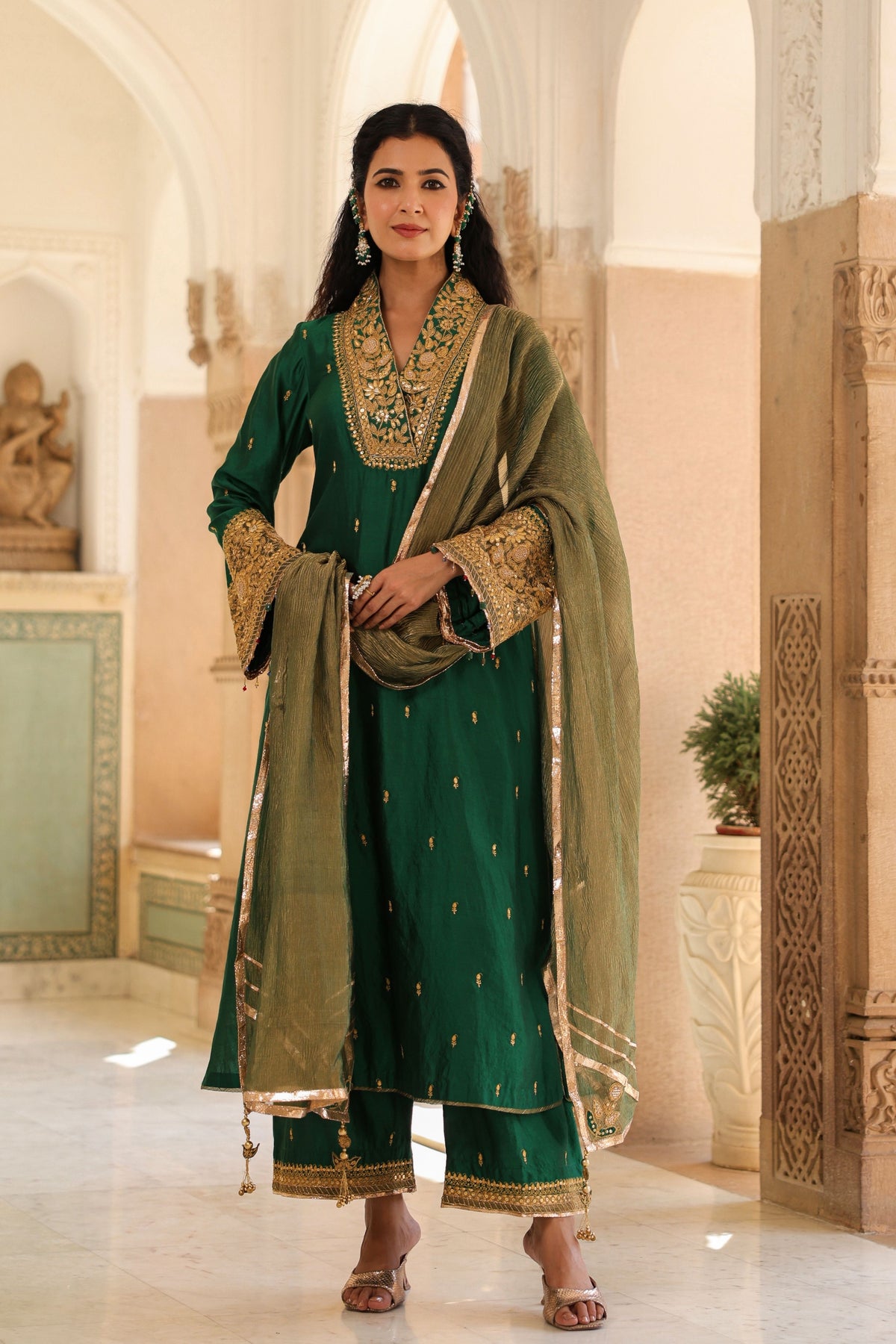 Emerald Green Collar Kurta Set