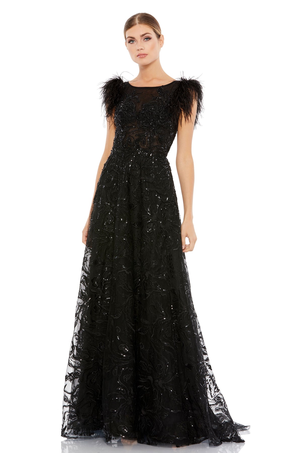 Embroidered  Black Long Gown