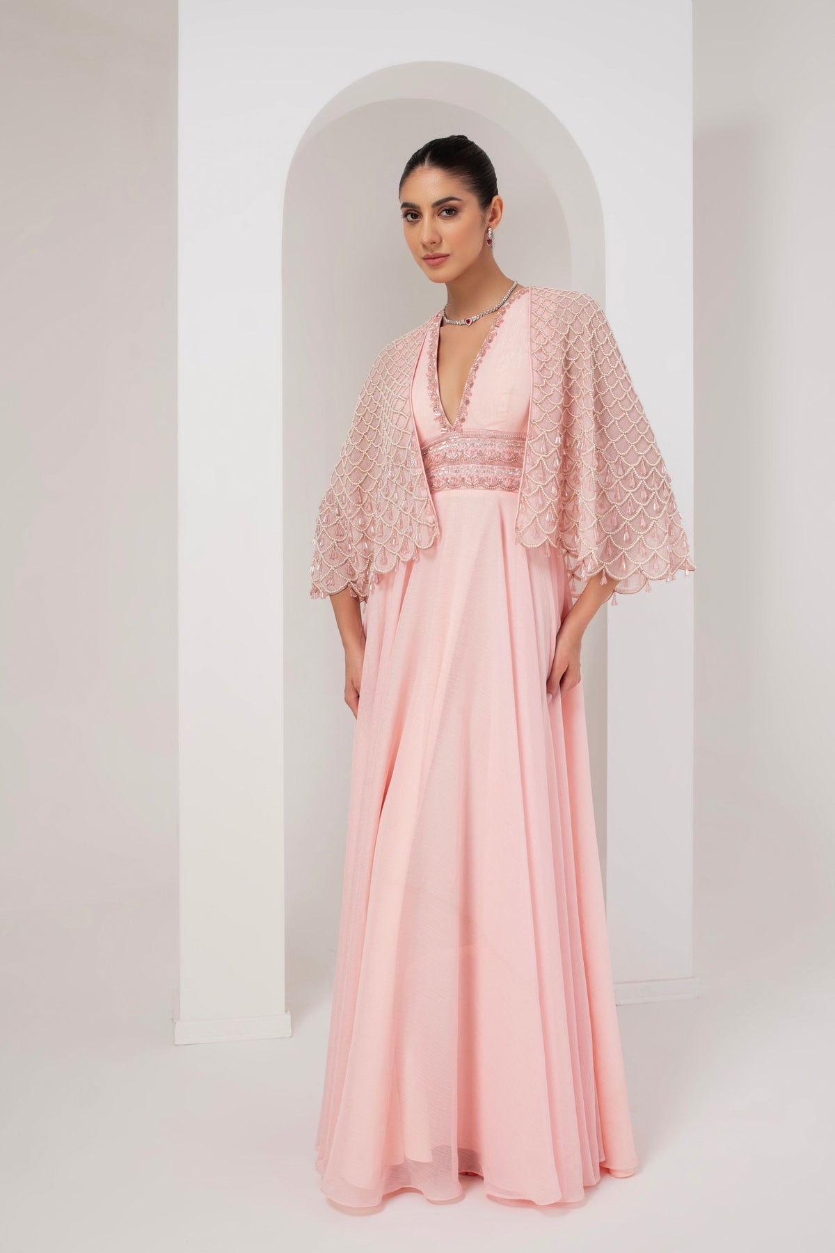 Pastel Pink Dress With Cape