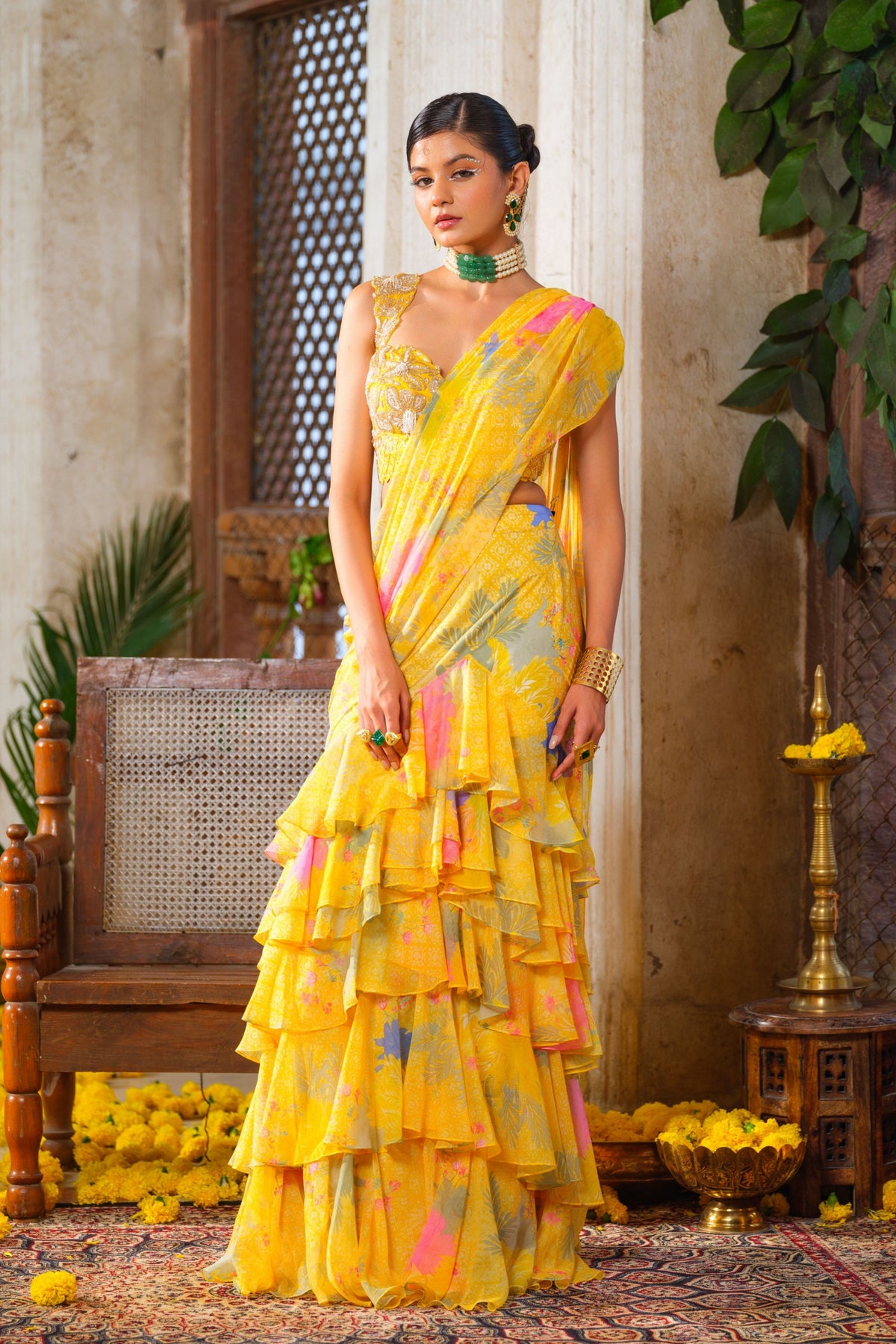 Genda Pre-draped Saree Set