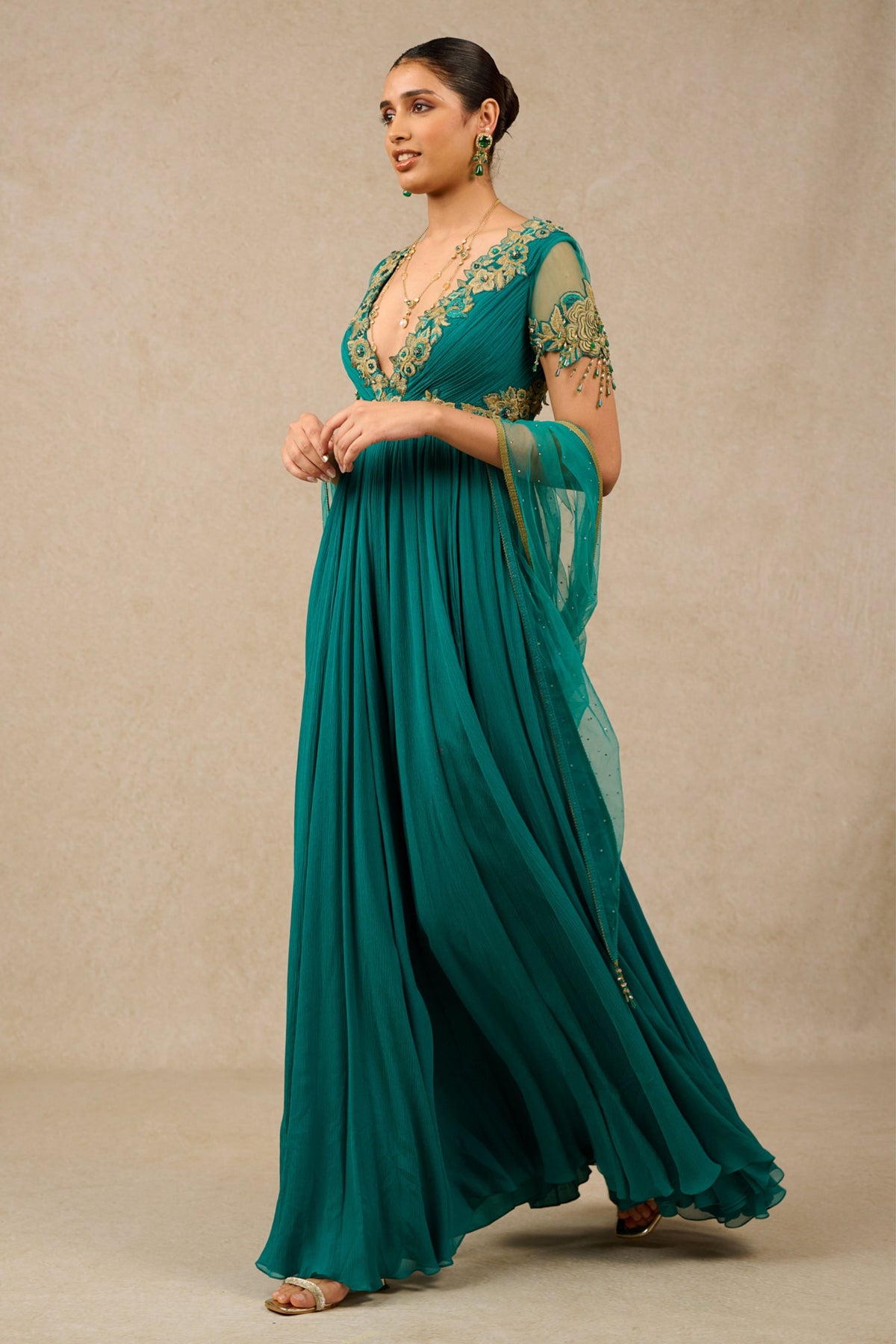 Teal Chiffon Anarkali