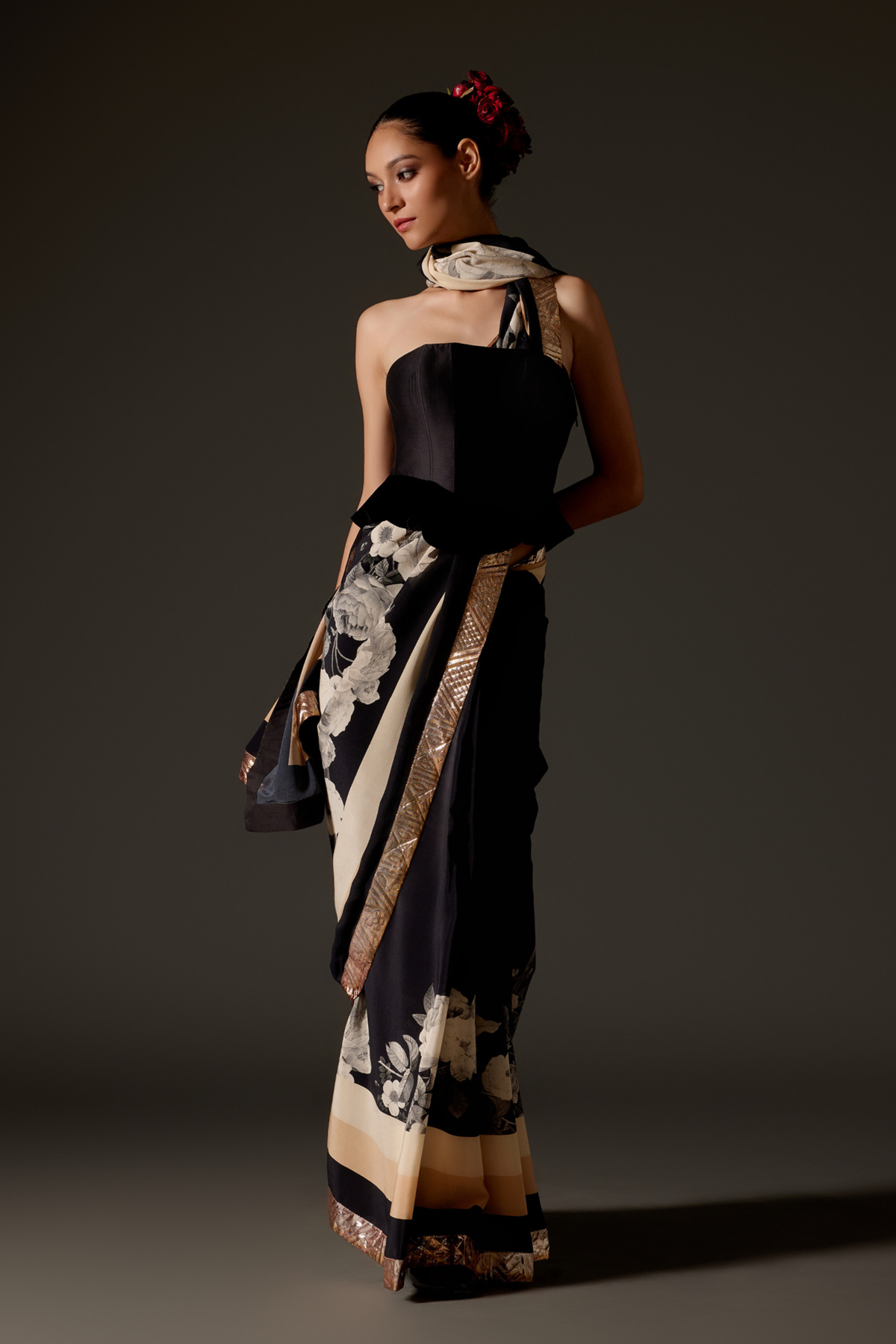 Black &amp; Ivory Crepe Saree