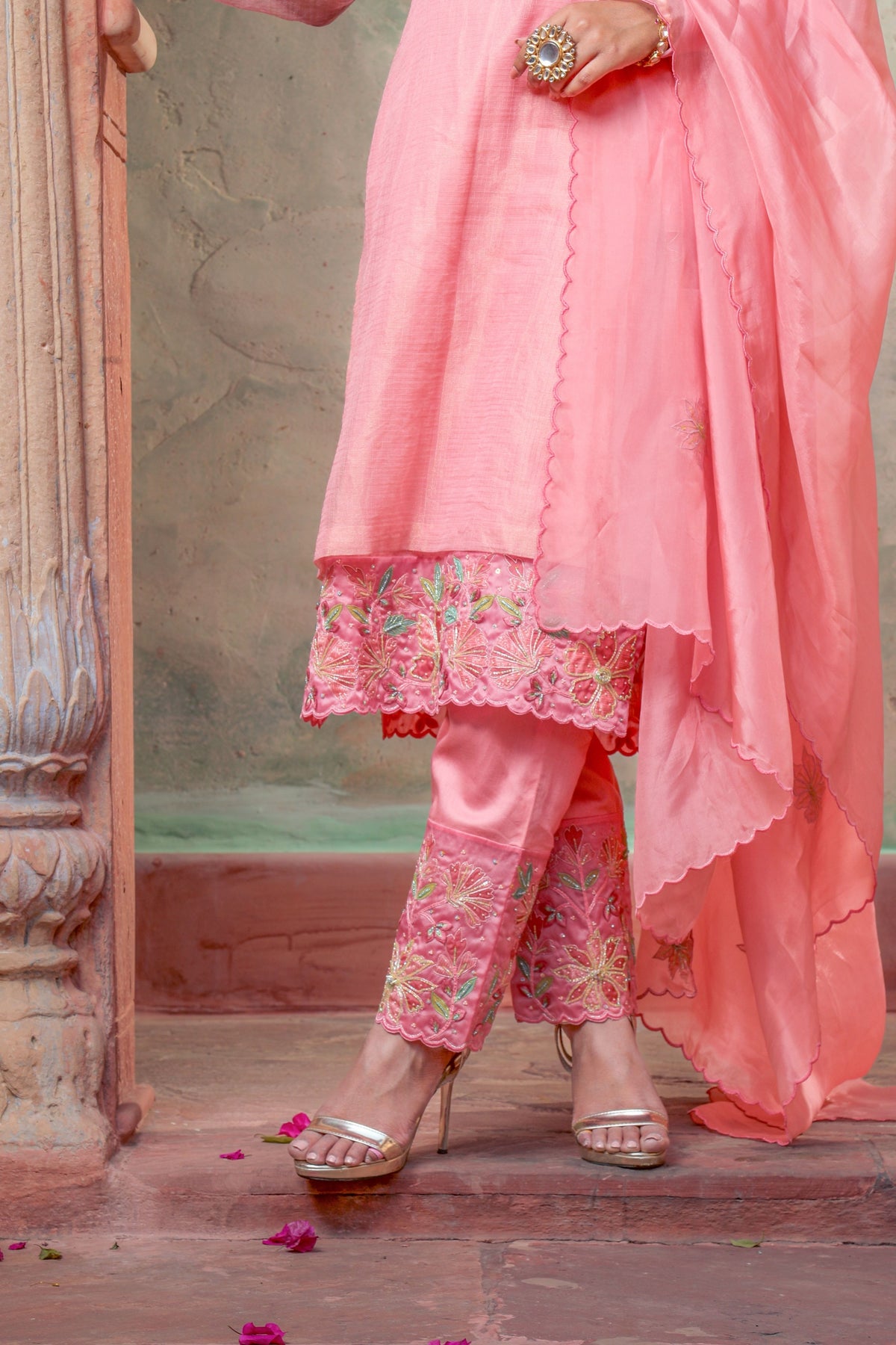 Peach Embroidered Kurta Set