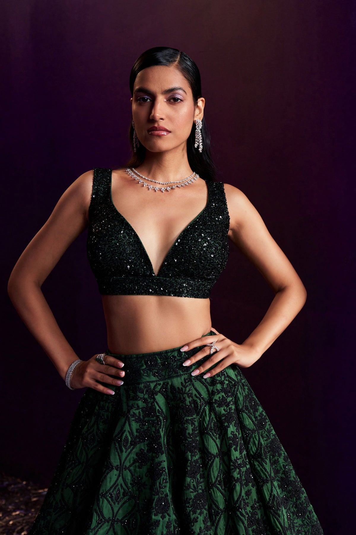 Green Black Dori Lehenga Set