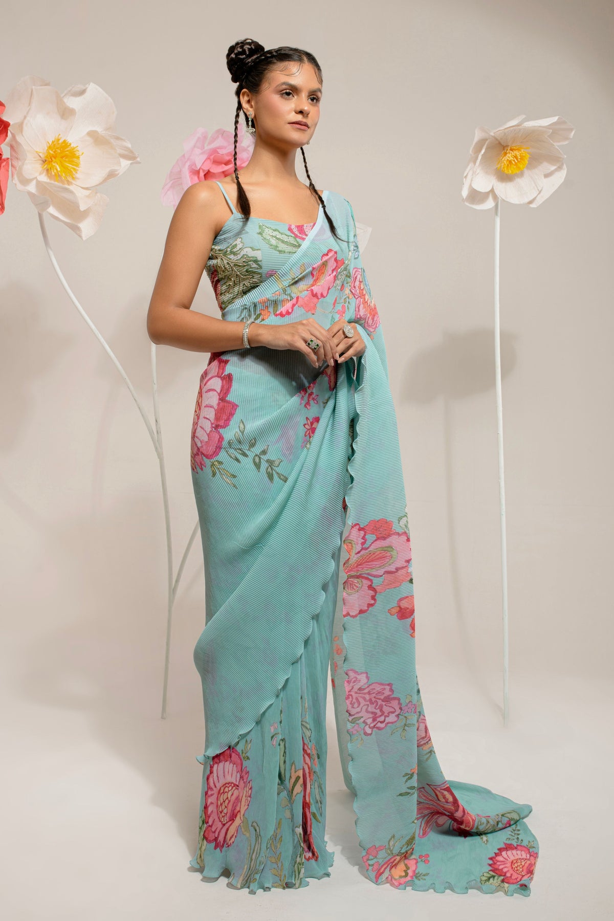 Mint Green Hand Paint Saree