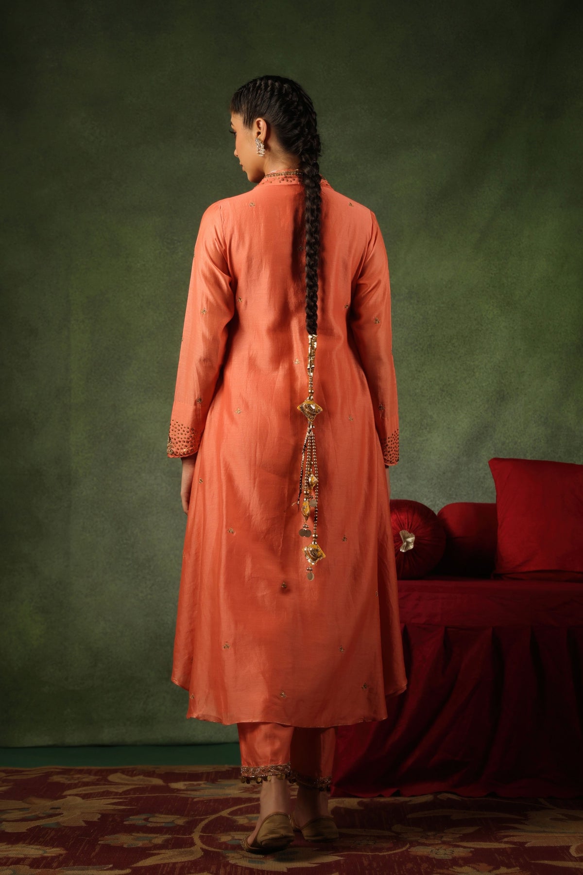 Peach Embroidered Kurta Set