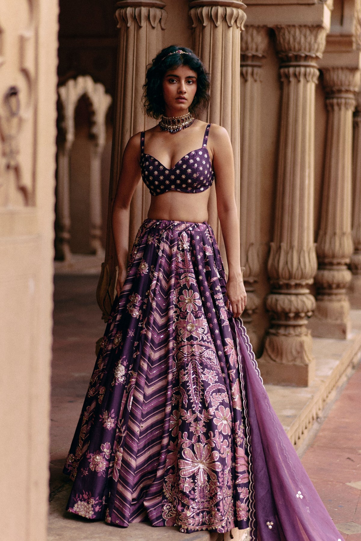 Multi Print Floral Lehenga Set