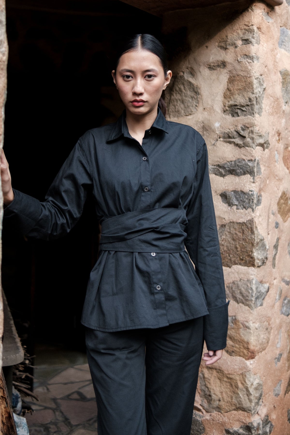 Black Nara Front Knot Shirt