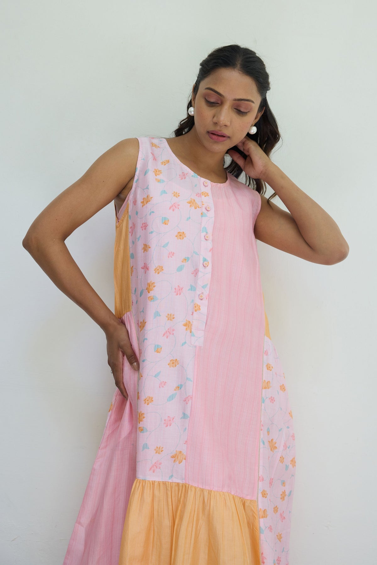 Multicolor Floral Chanderi Dress