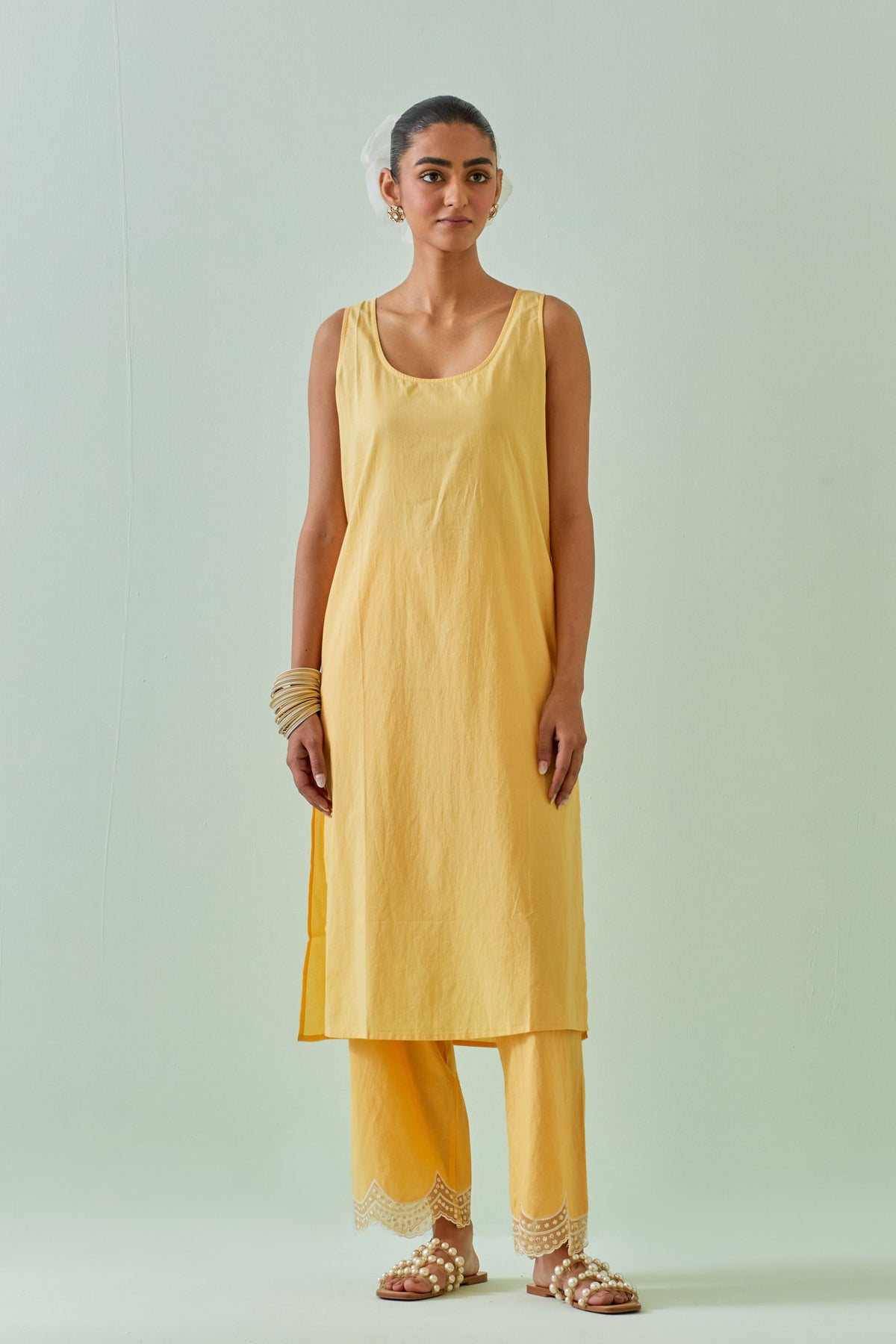 Yellow Embroidered Straight Kurta Set